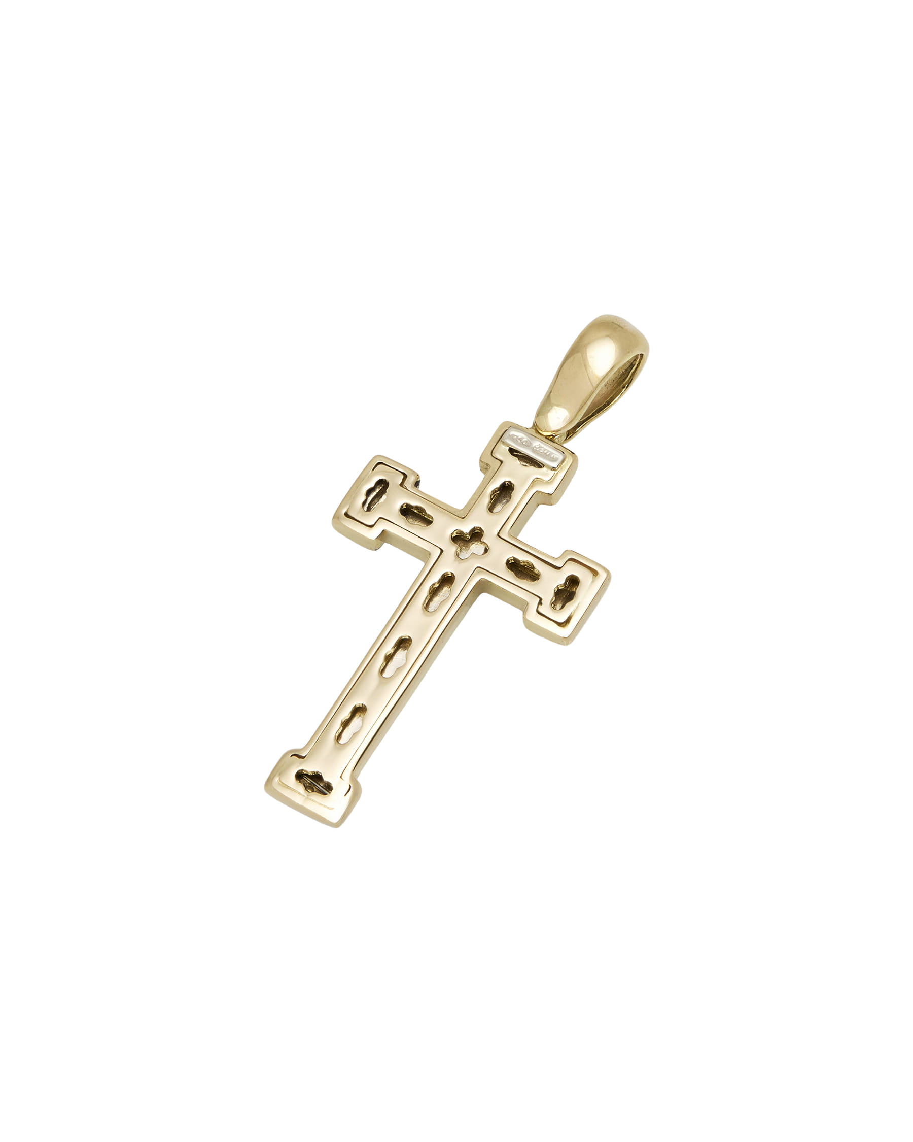 Ciondolo croce latina in oro giallo e bianco 18 kt lucida e satinata-2