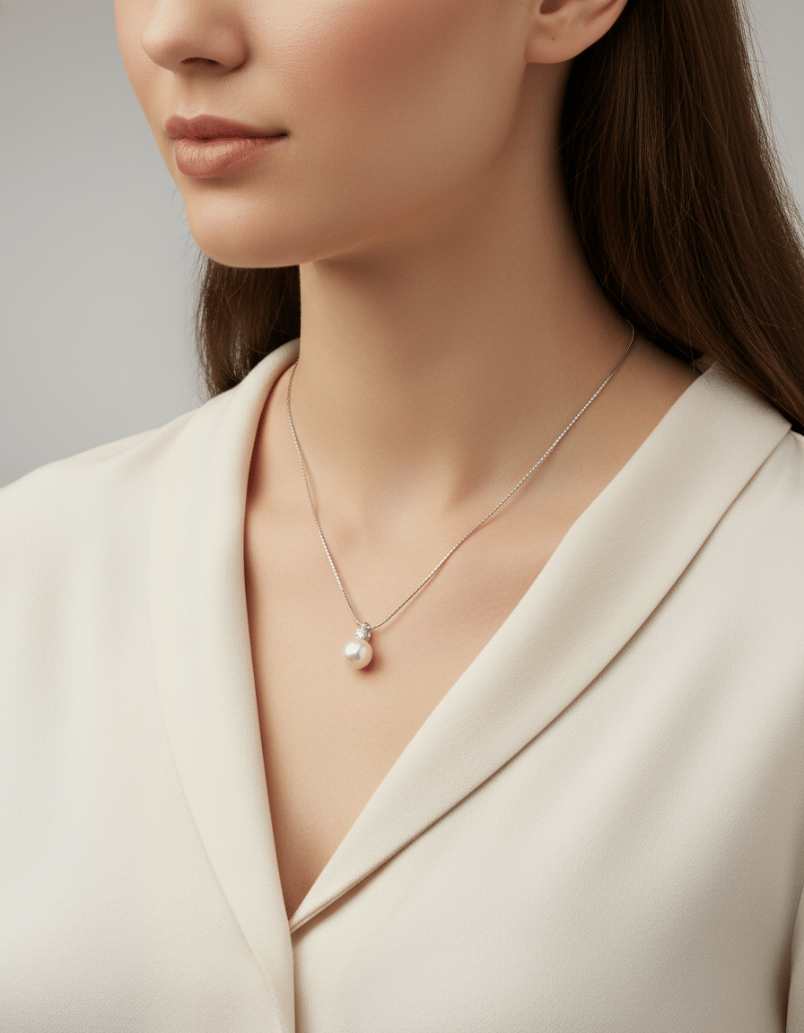 Collana in oro bianco con perla 8,30mm e diamante-3