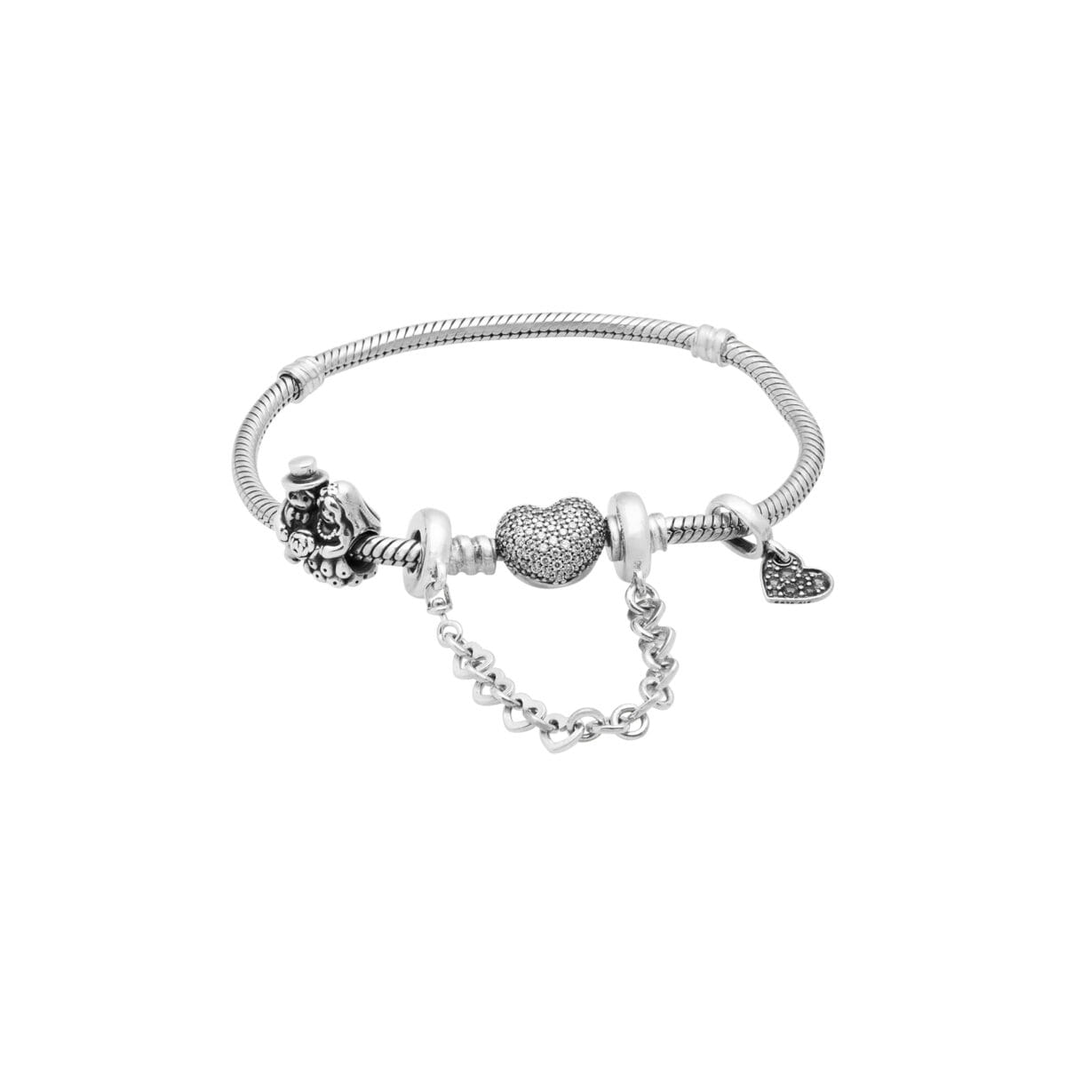 Bracciale pandora moments chiusura a cuore con pavè tema amore con charm-1