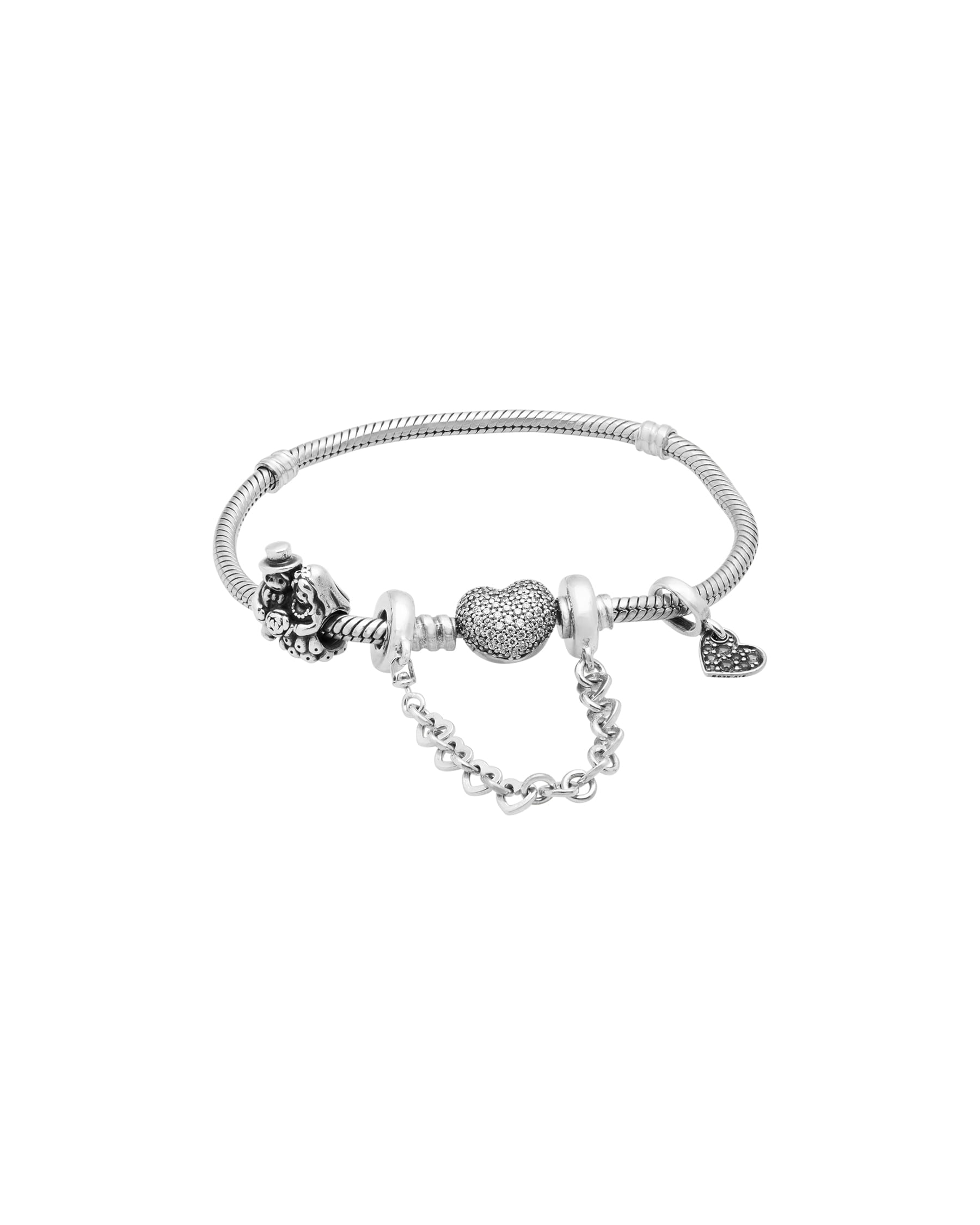 Bracciale pandora moments chiusura a cuore con pavè tema amore con charm-1