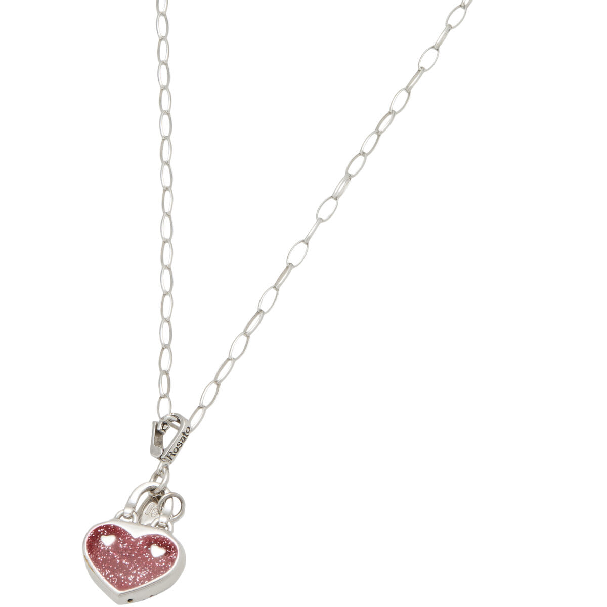 Collana rosato con ciondolo cuore smaltato in oro bianco-1