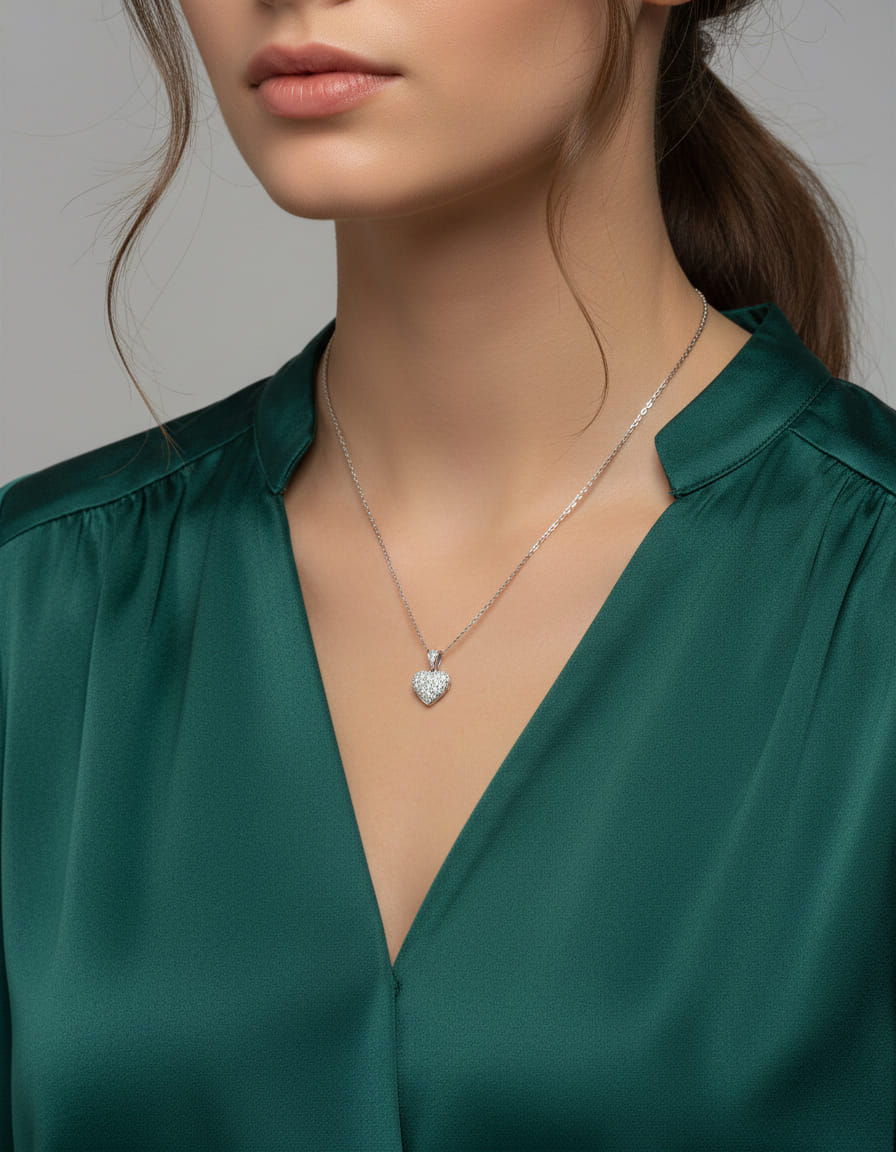 Ciondolo cuore in oro bianco con pavè di diamanti-3