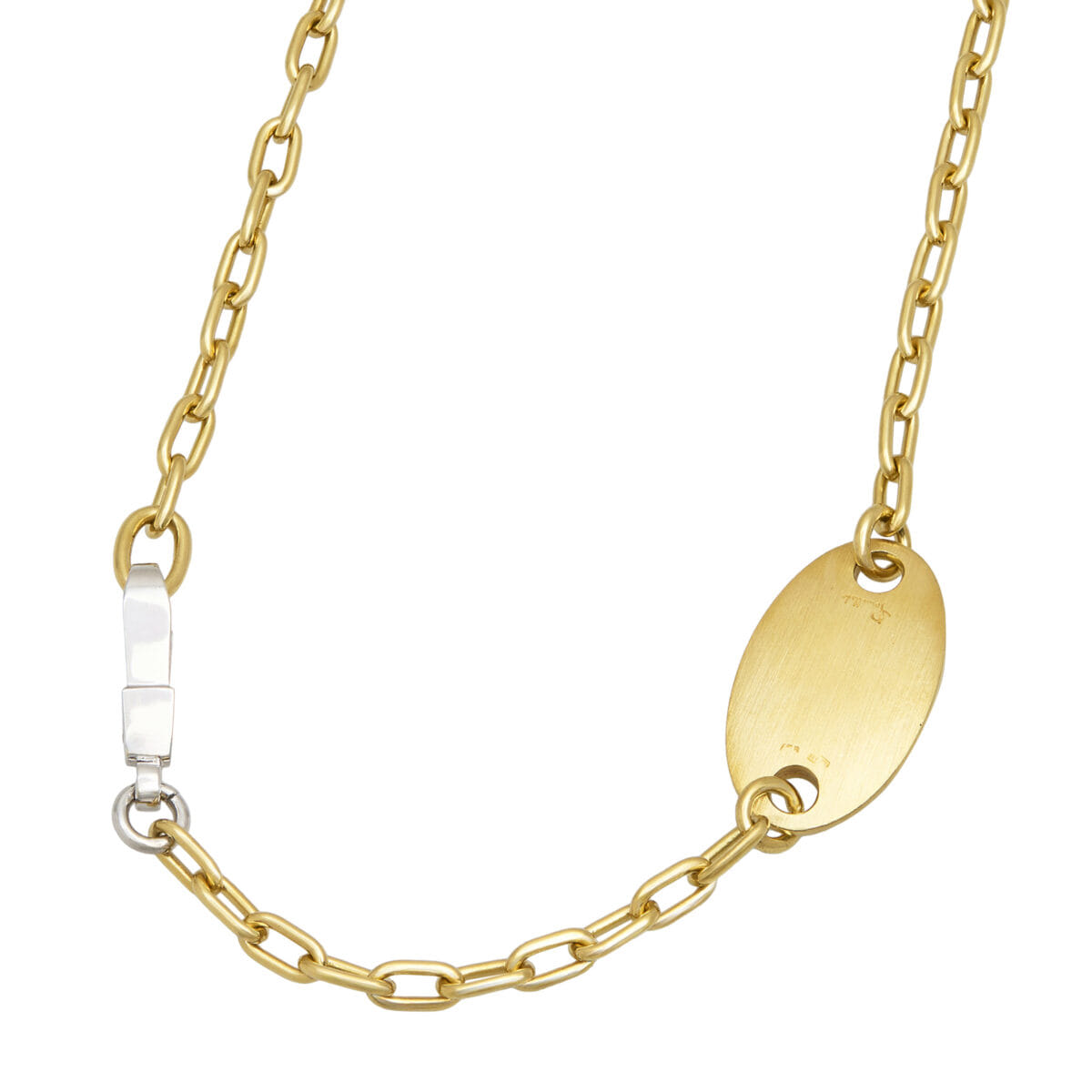 Collana catena pomellato con piastra ovale in oro giallo e bianco-1