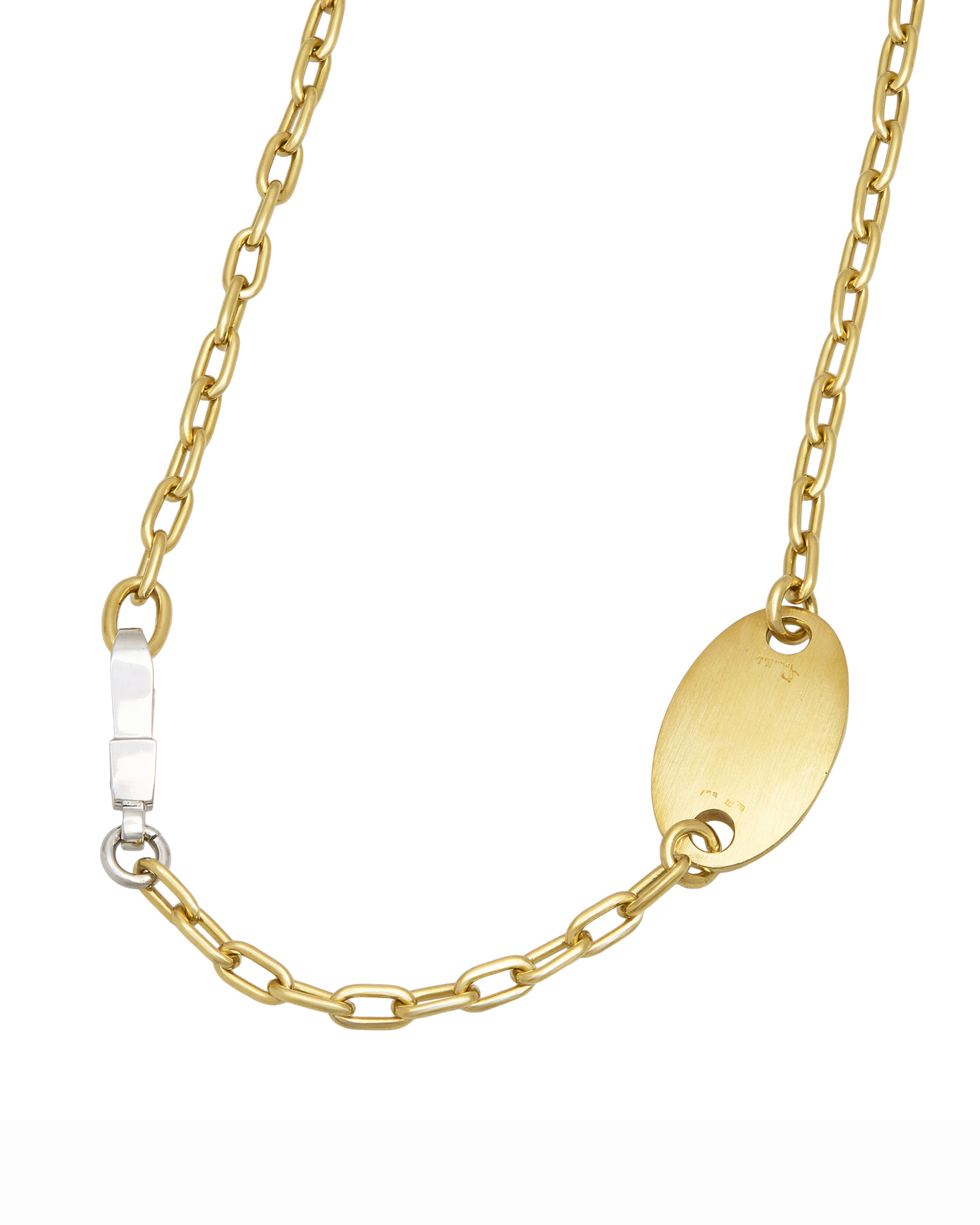 Collana catena pomellato con piastra ovale in oro giallo e bianco-1