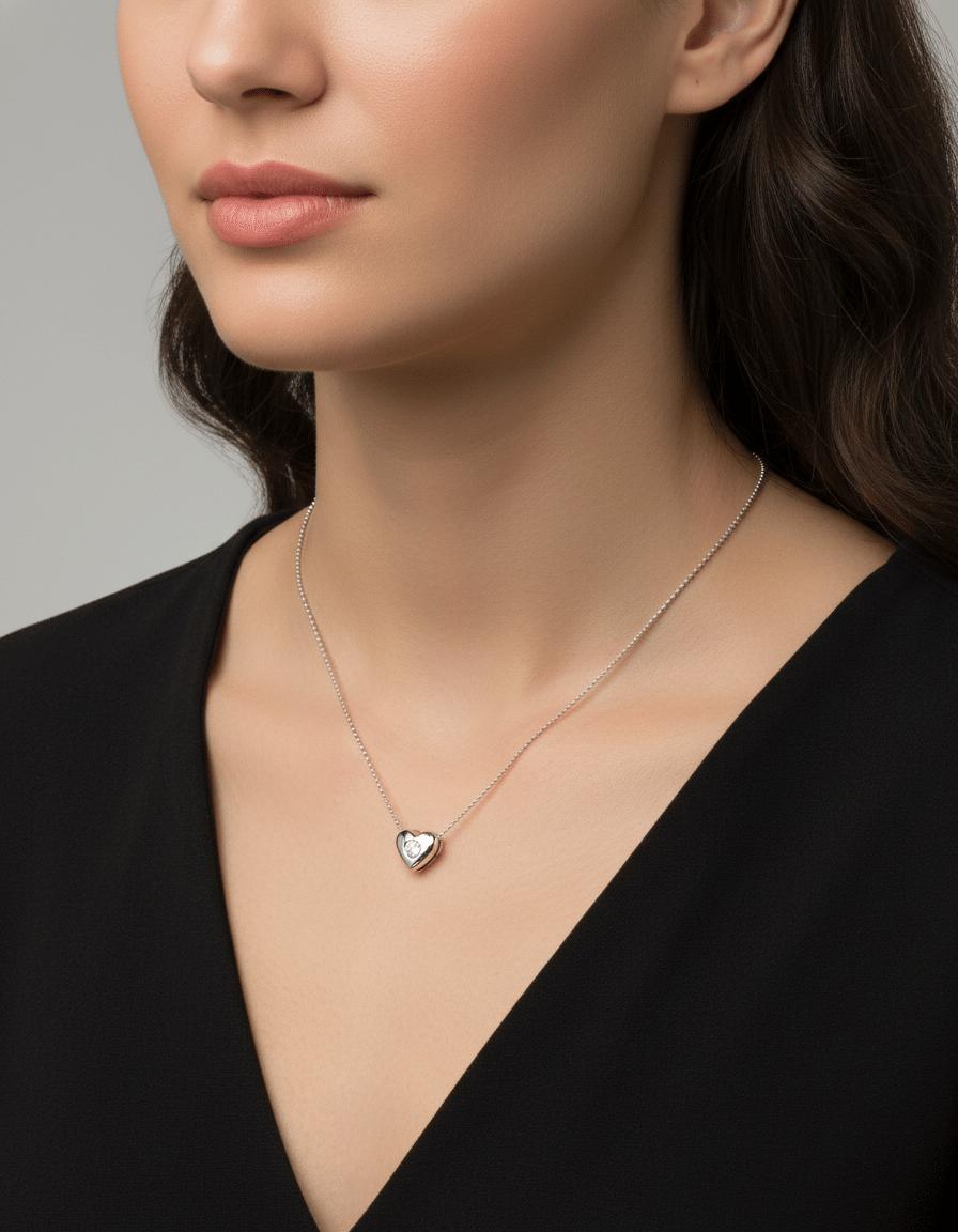 Catenina a palline con ciondolo punto luce a cuore con diamante-3