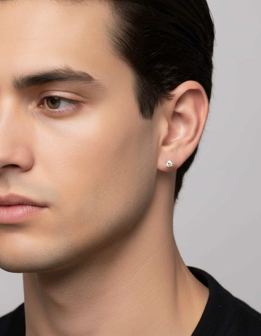 Orecchino singolo punto luce a filo in oro bianco con diamante 0,35 ct-3