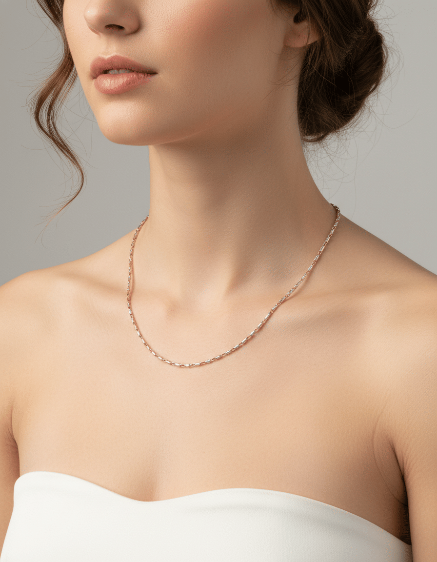 Catenina con maglie diamantate in oro bianco e rosa 18 kt-3