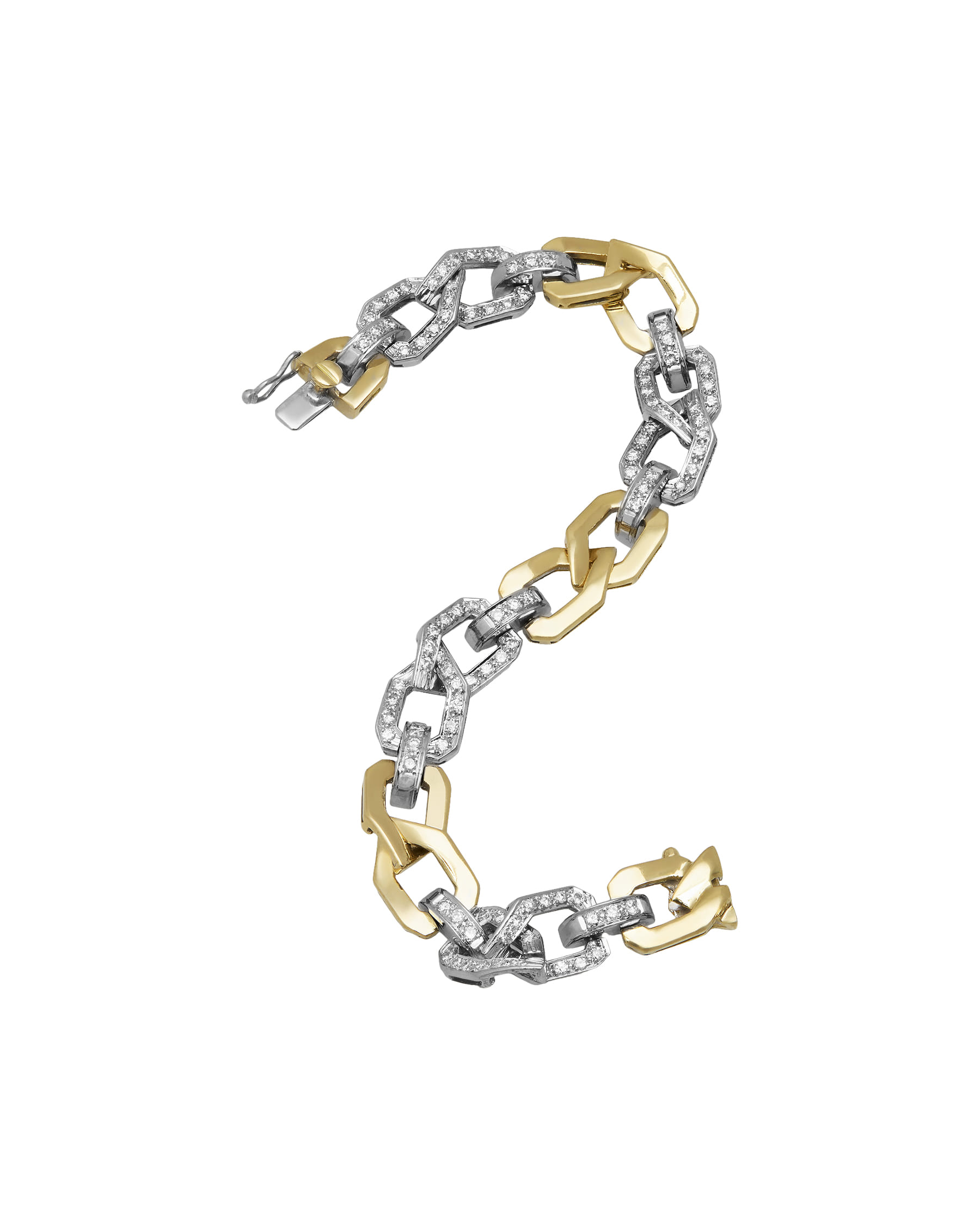 Bracciale guidi ereste in oro bianco con diamanti e oro giallo-2
