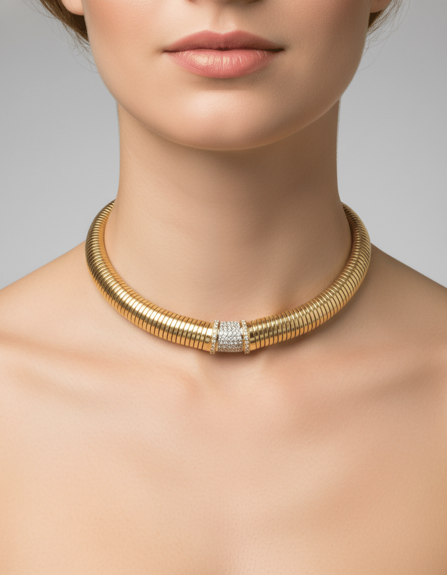 Girocollo tubogas weingrill in oro giallo e bianco con pavè di diamanti-4