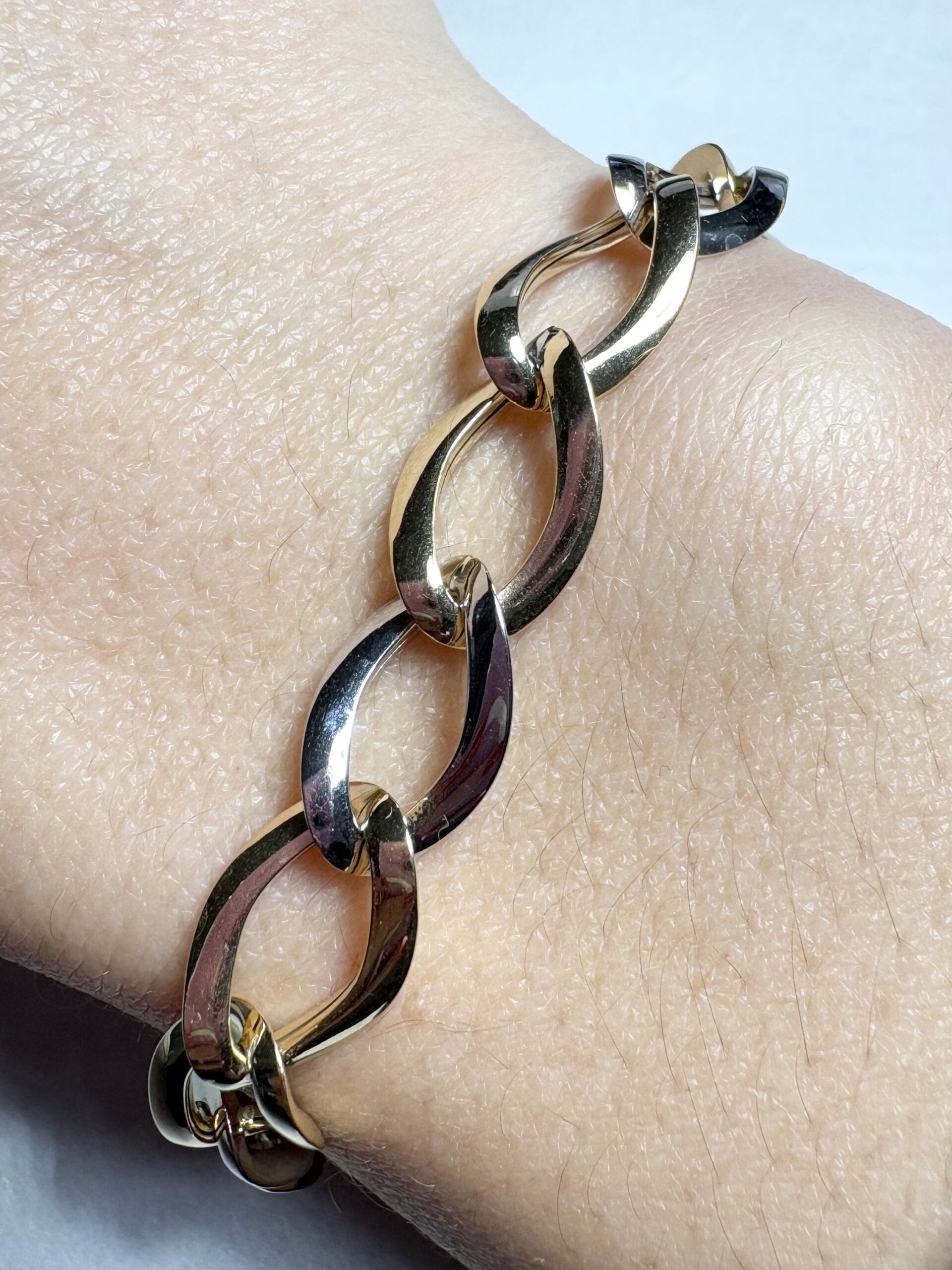 Bracciale gioielli etoile con maglie ovali in oro giallo e bianco-3