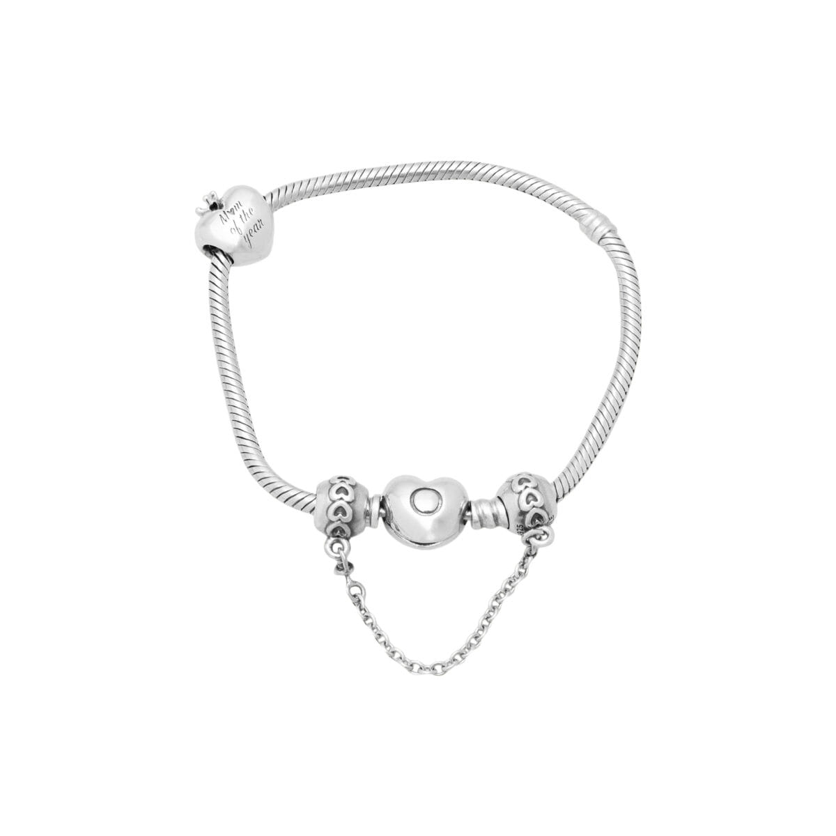 Bracciale pandora moments con chiusura, catena di sicurezza e charm mom a cuore-1