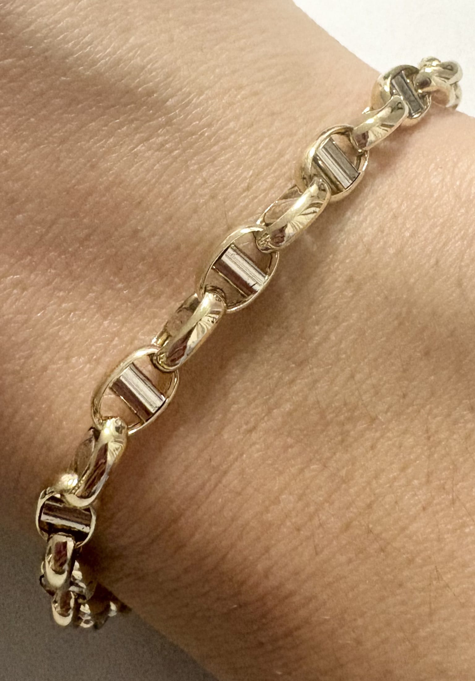 Bracciale maglia marinara in oro giallo e bianco 18 kt-3