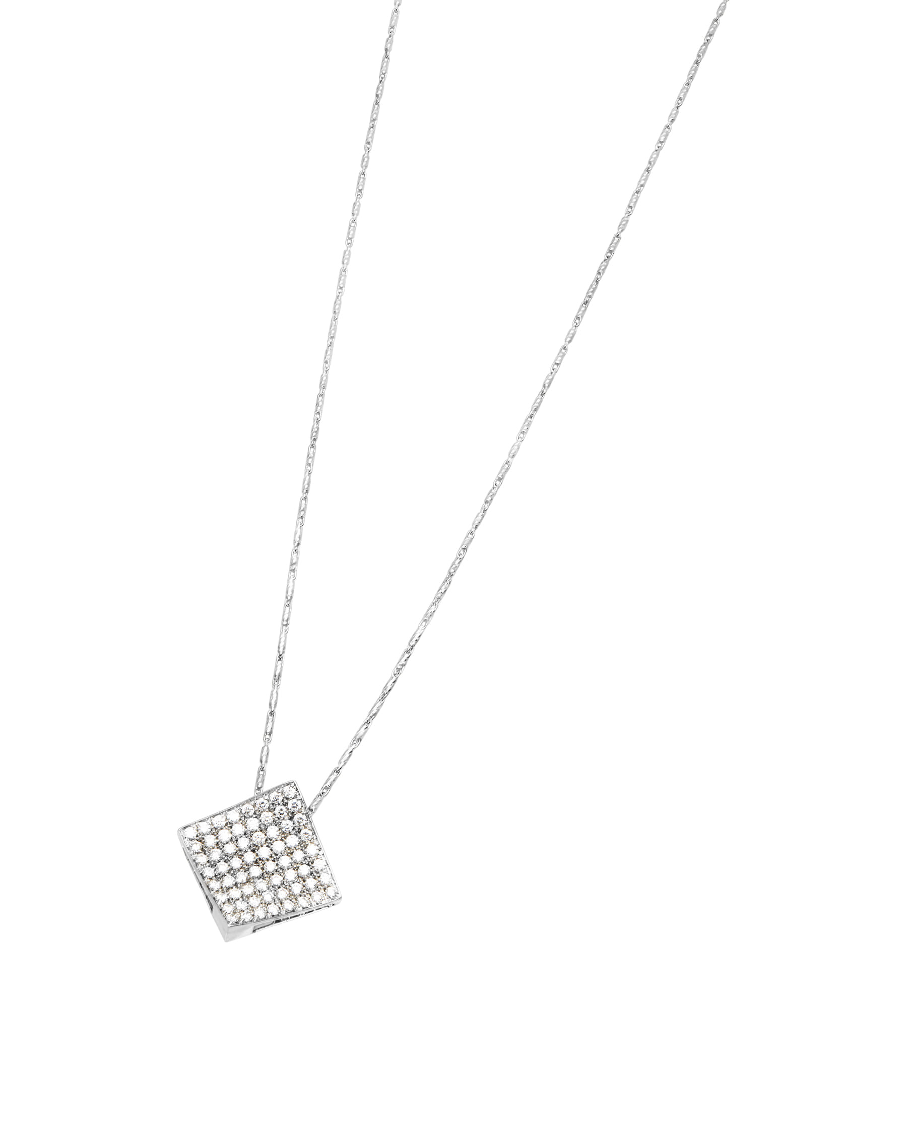 Catenina a chicchi con ciondolo rombo tridimensionale in oro bianco e pavè di diamanti-1
