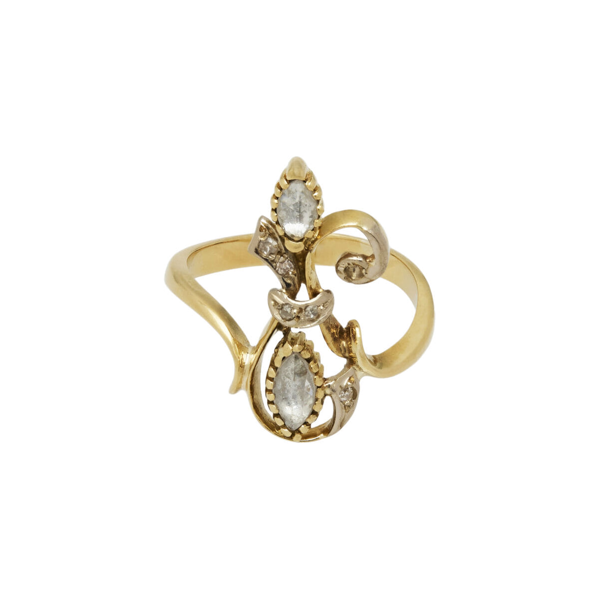 Anello design vintage in oro giallo con diamanti marquise-1