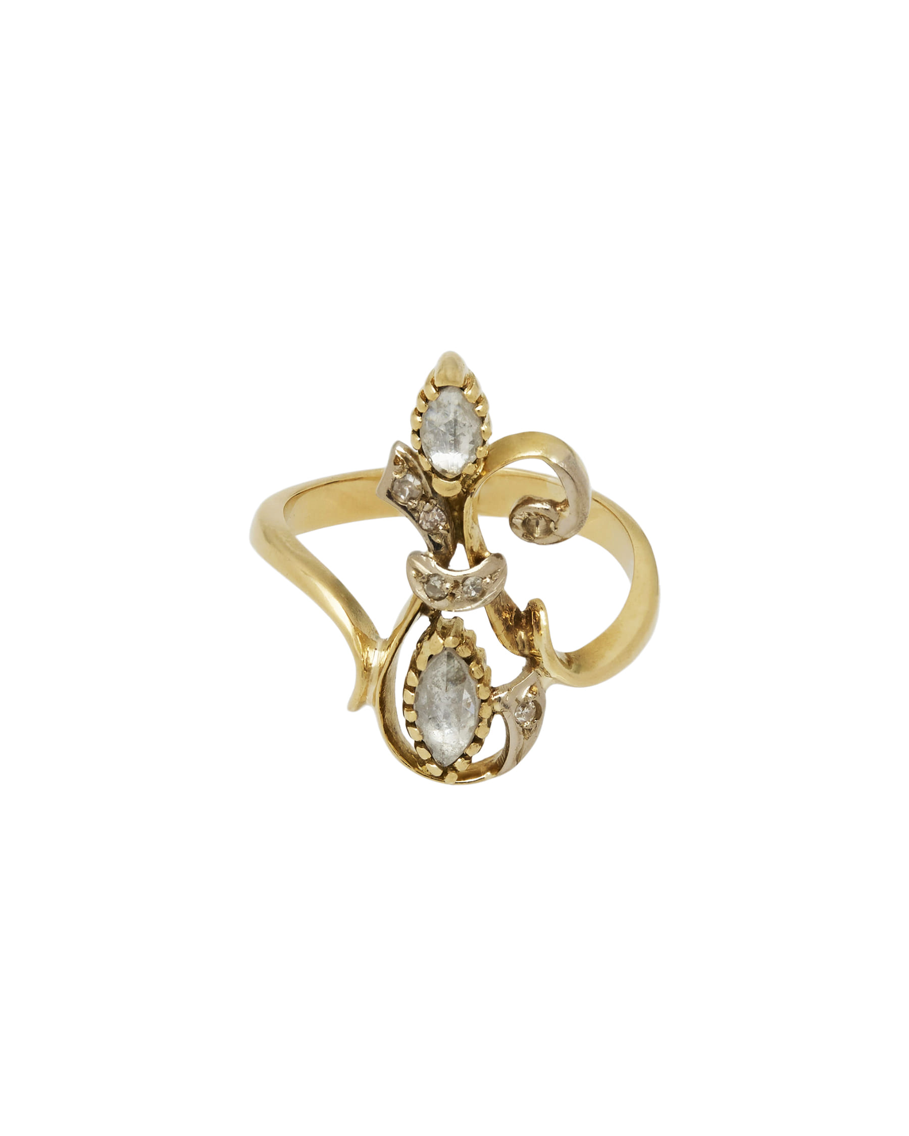 Anello design vintage in oro giallo con diamanti marquise-1