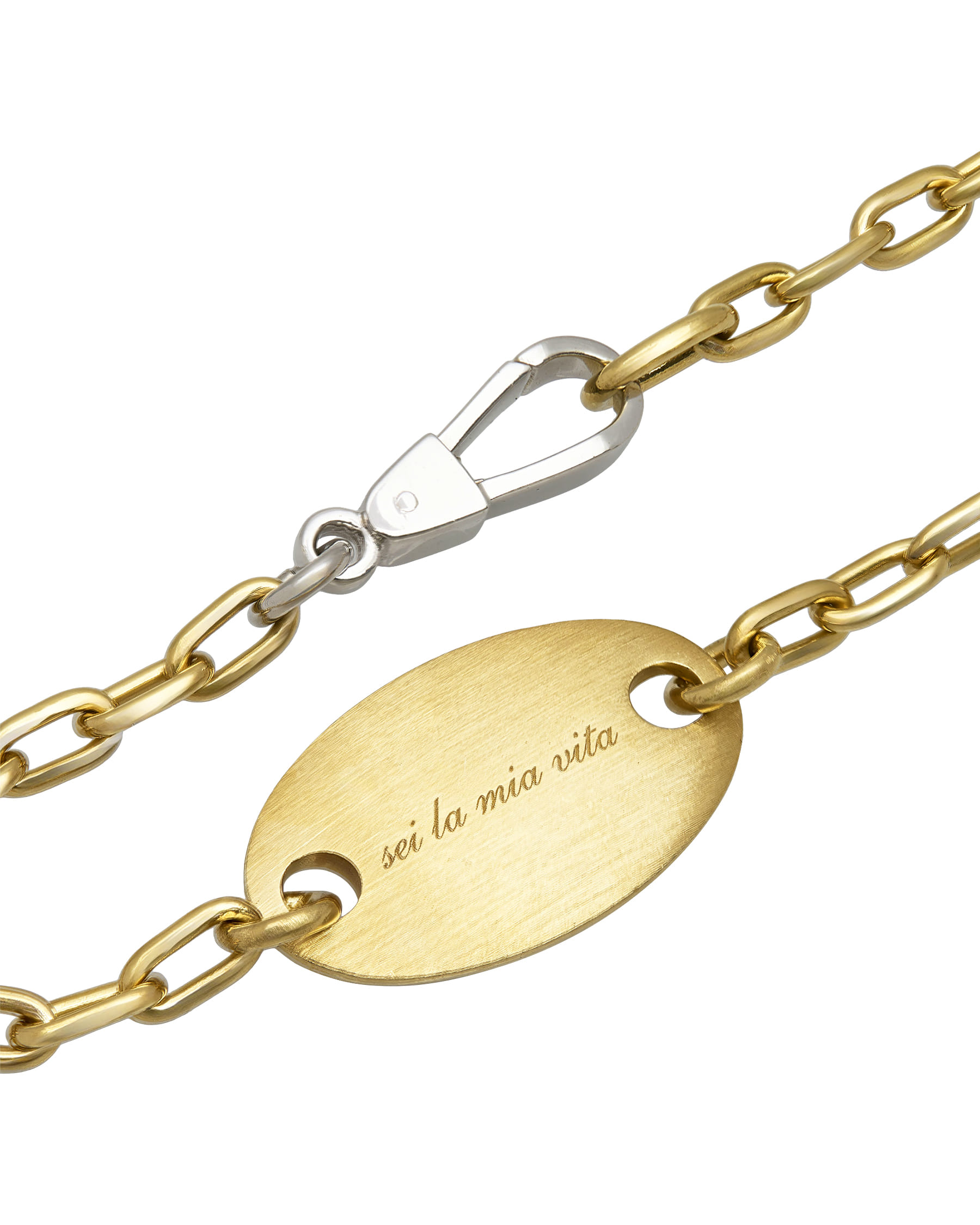 Collana catena pomellato con piastra ovale in oro giallo e bianco-2