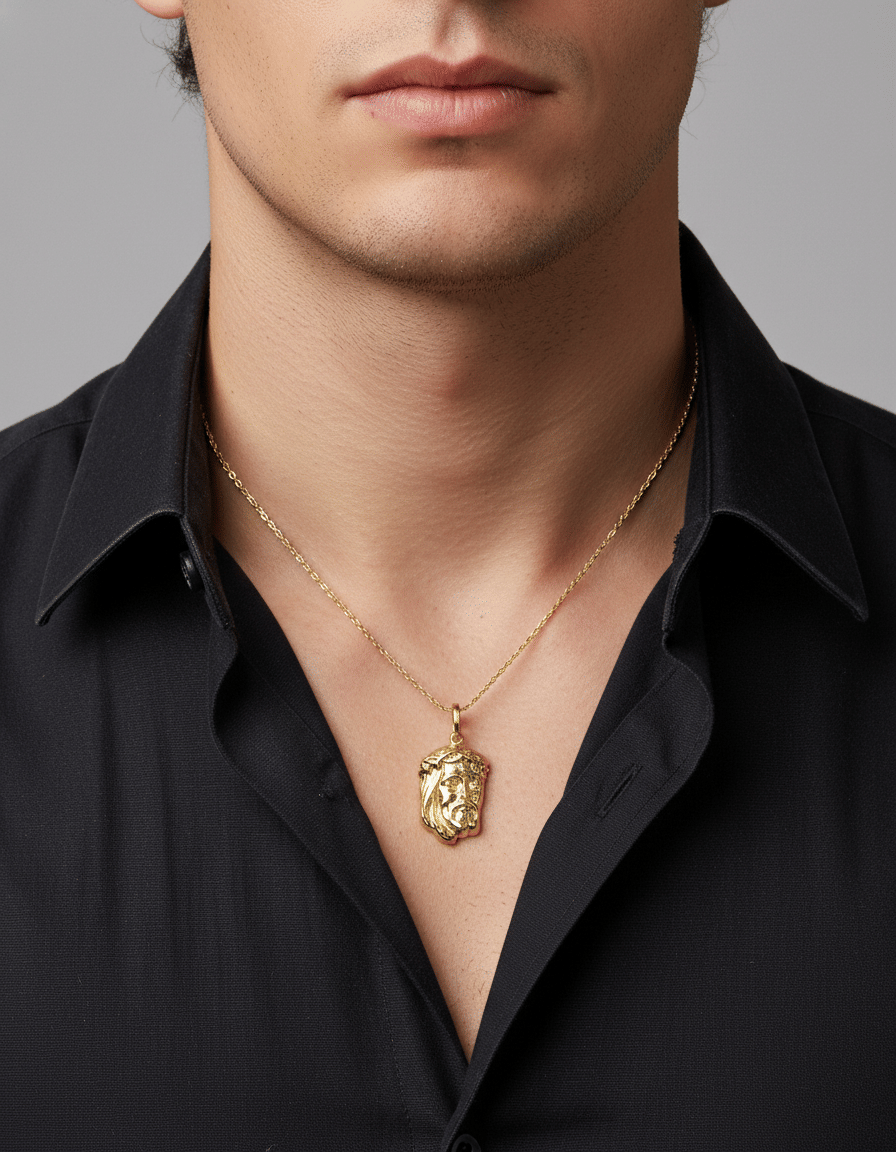 Ciondolo volto cristo in oro giallo-3