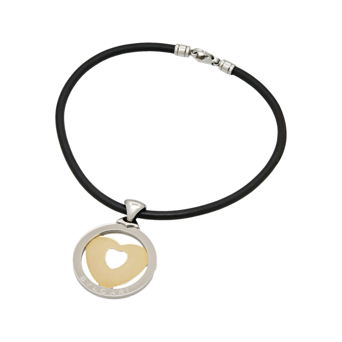 Collana con ciondolo bulgari cuore grande in acciaio e oro giallo-1