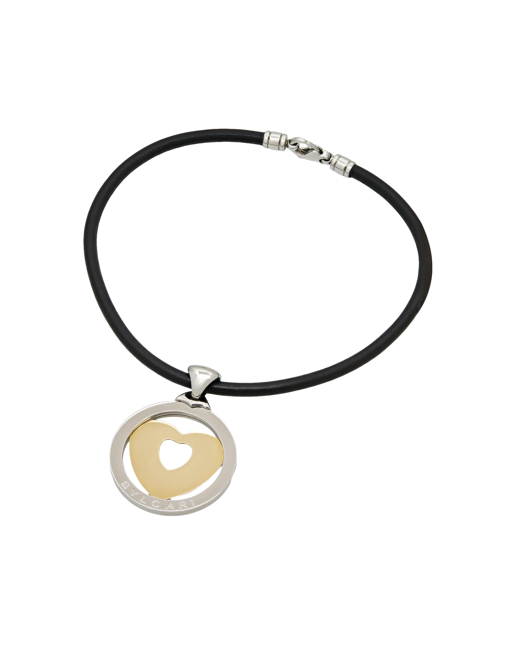 Collana con ciondolo bulgari cuore grande in acciaio e oro giallo-1