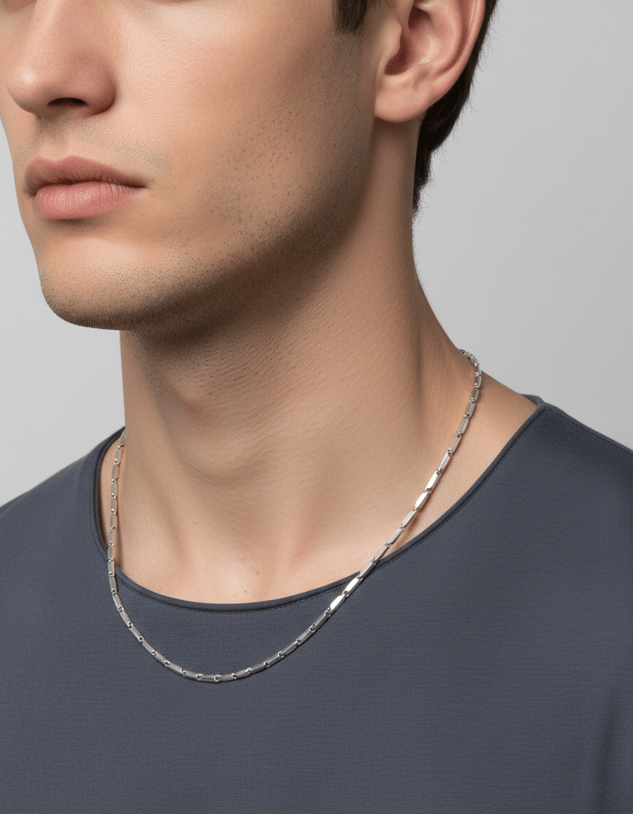 Collana chimento maglia chicchi di riso in oro bianco 18kt-3