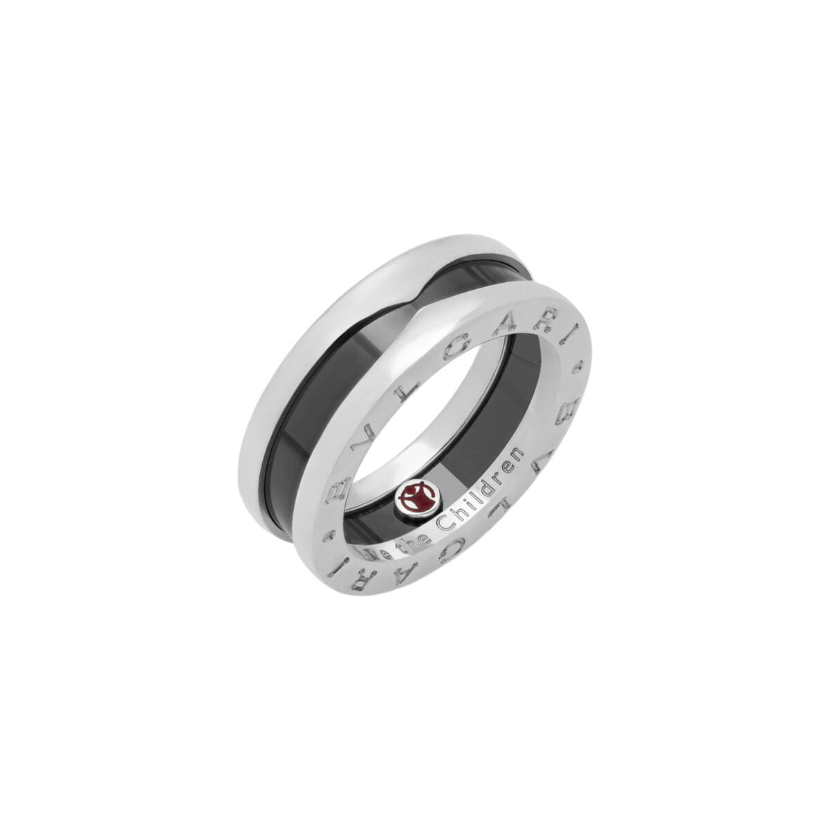 Anello bulgari b01 save the children in argento e ceramica nera-1