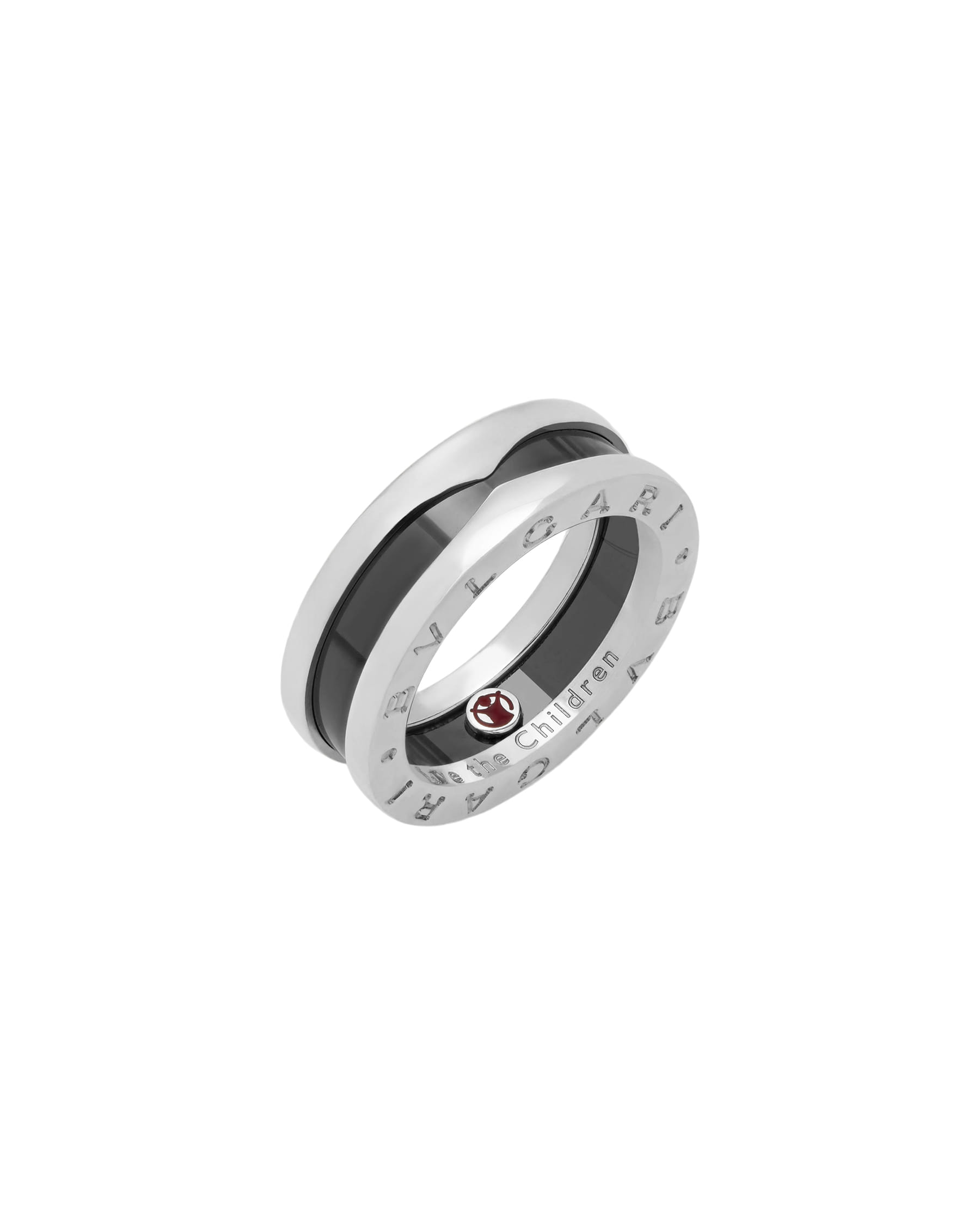 Anello bulgari b01 save the children in argento e ceramica nera-1