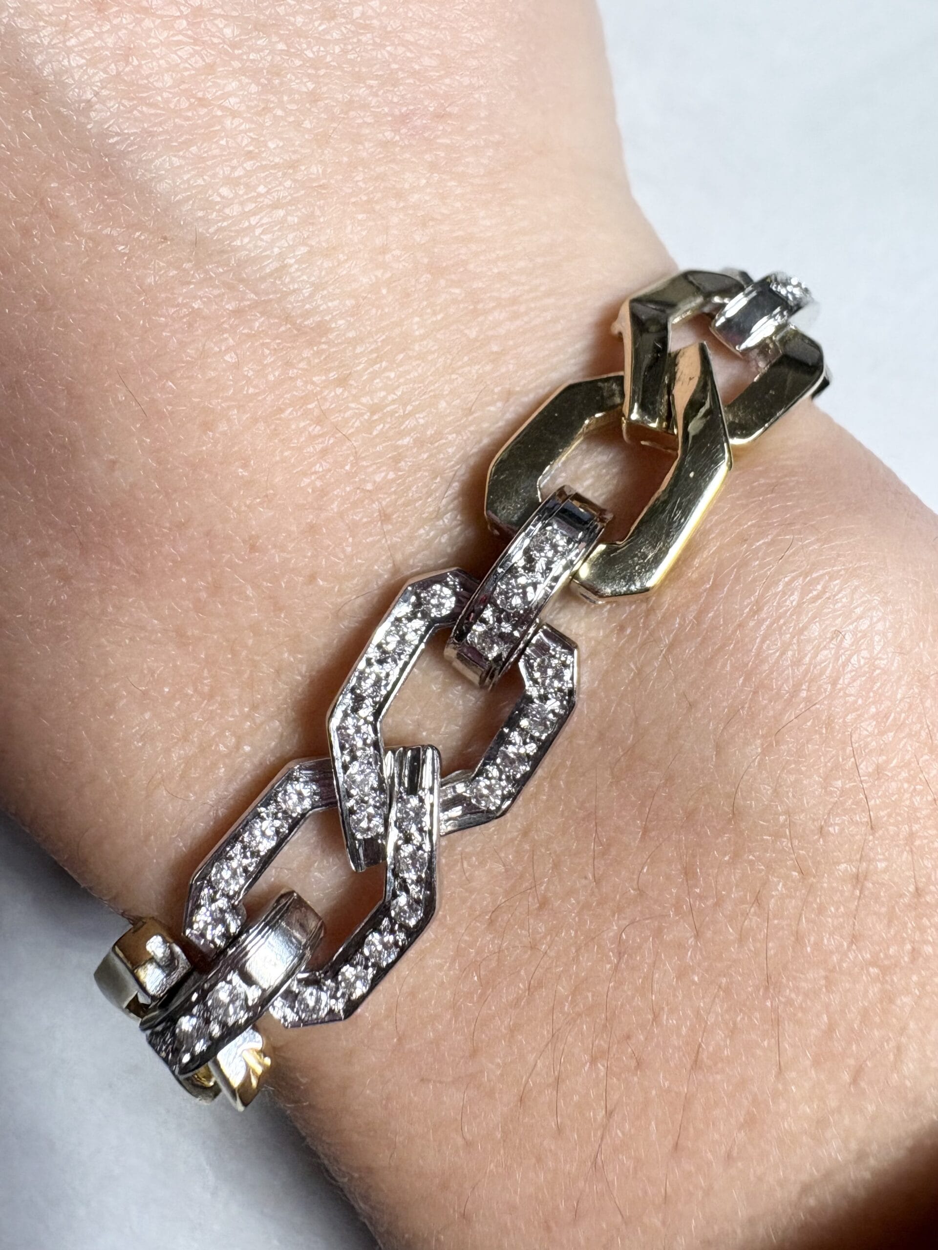 Bracciale guidi ereste in oro bianco con diamanti e oro giallo-3