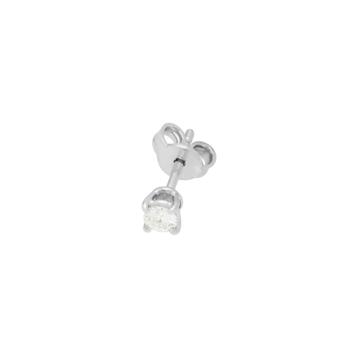 Orecchino singolo punto luce a filo in oro bianco con diamante 0,14 ct-1
