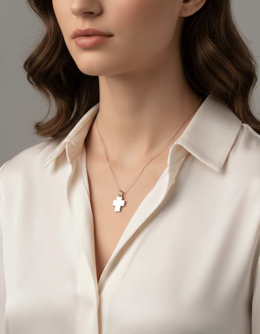 Ciondolo croce di roman in oro bianco-3