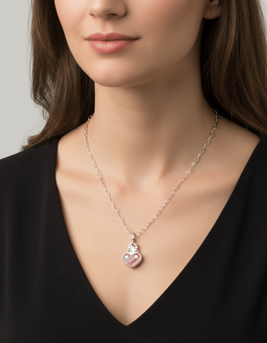 Collana rosato con ciondolo cuore smaltato in oro bianco-3