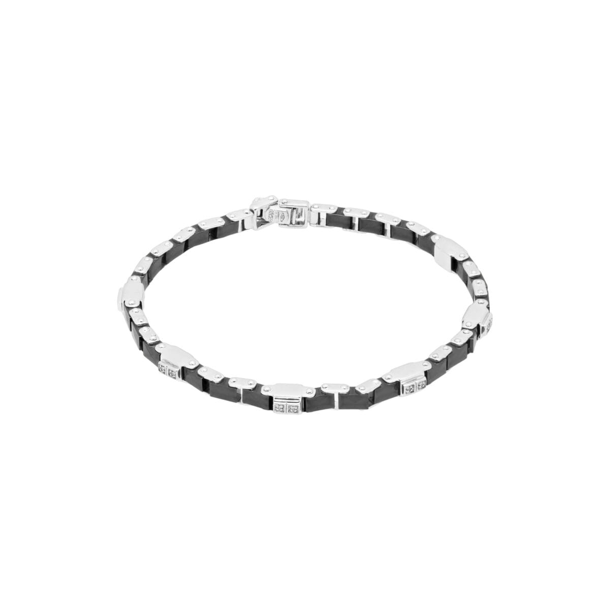Bracciale arcadia a binario in oro bianco con ceramica nera sfaccettata e diamanti-1