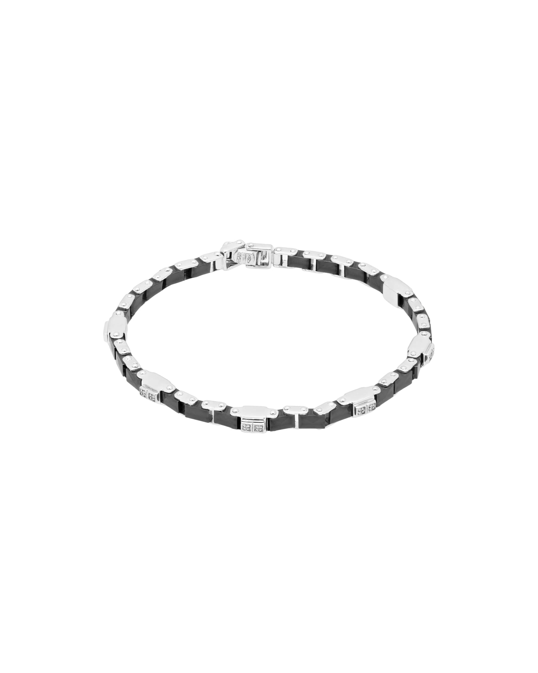 Bracciale arcadia a binario in oro bianco con ceramica nera sfaccettata e diamanti-1