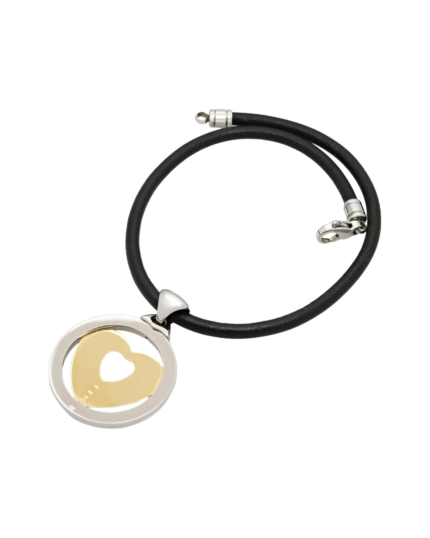 Collana con ciondolo bulgari cuore grande in acciaio e oro giallo-2