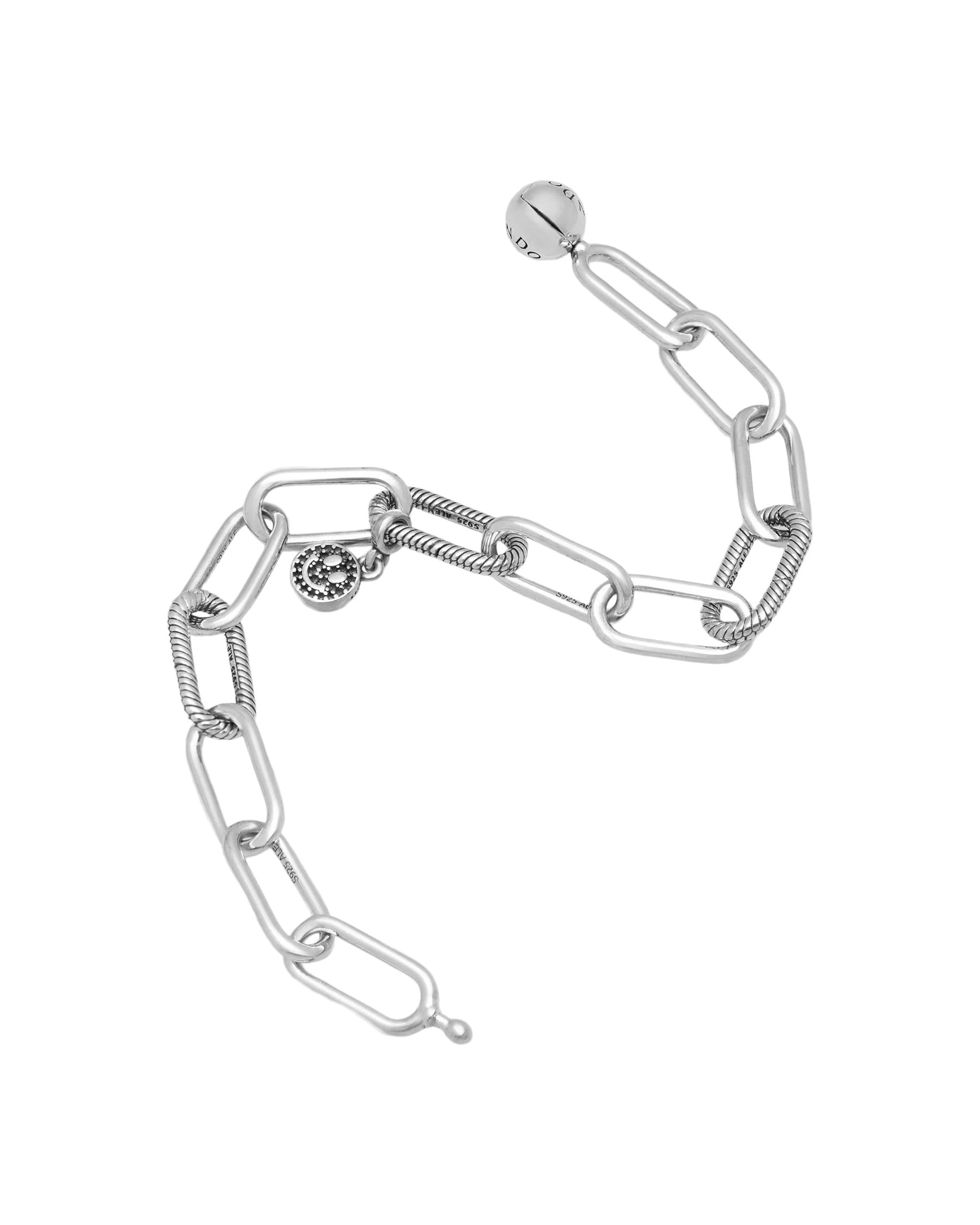 Bracciale pandora me maglia link medium con chiusura a sfera con charm smile-2