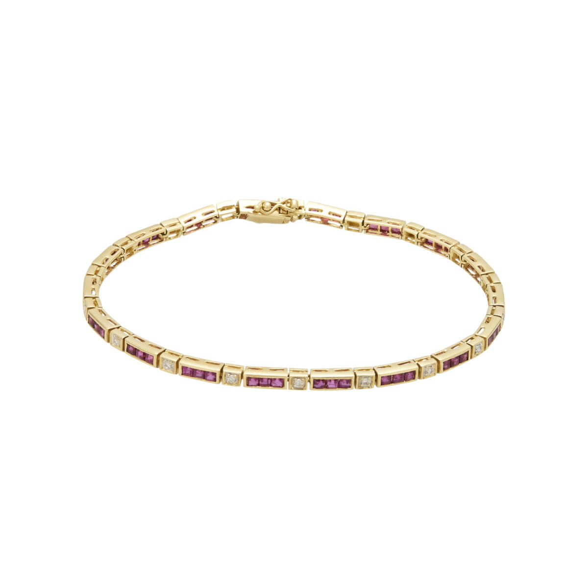 Bracciale tennis oro giallo con rubini carré e diamanti-1