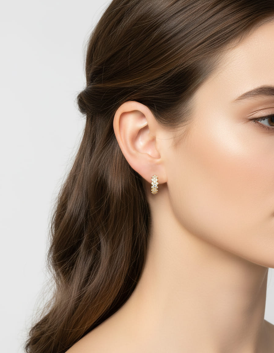 Orecchini in oro giallo con intarsi a rombo con diamanti-3