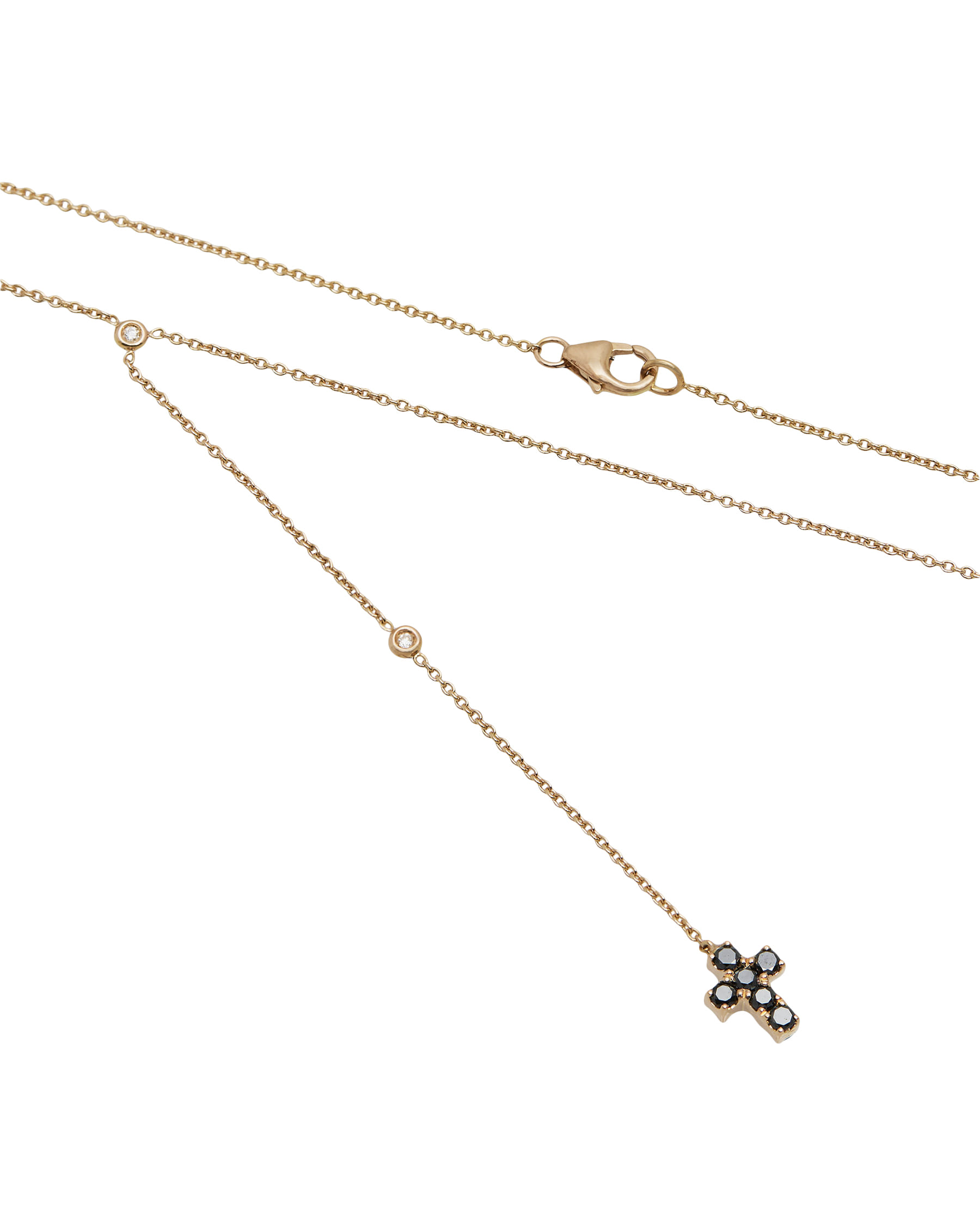 Collana rosario in oro rosa con punti luce e ciondolo croce double face con diamanti brown e black-2