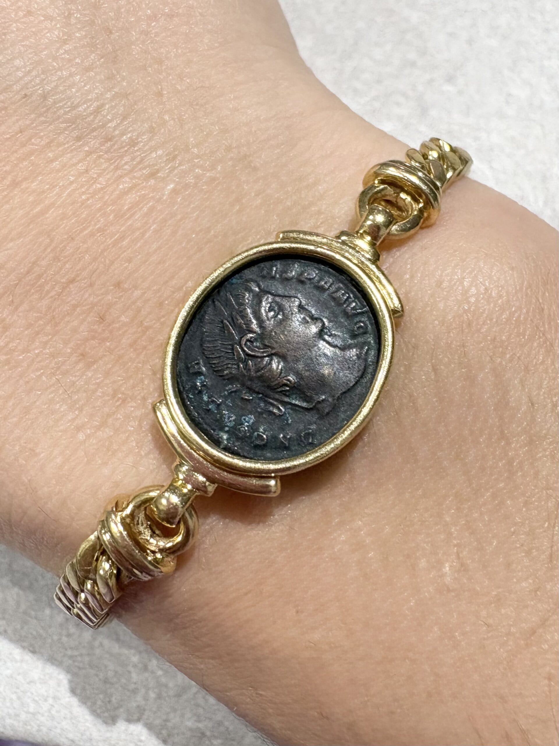 Bracciale nicoli scola maglia groumette con moneta costantino imperatore 305-337-3