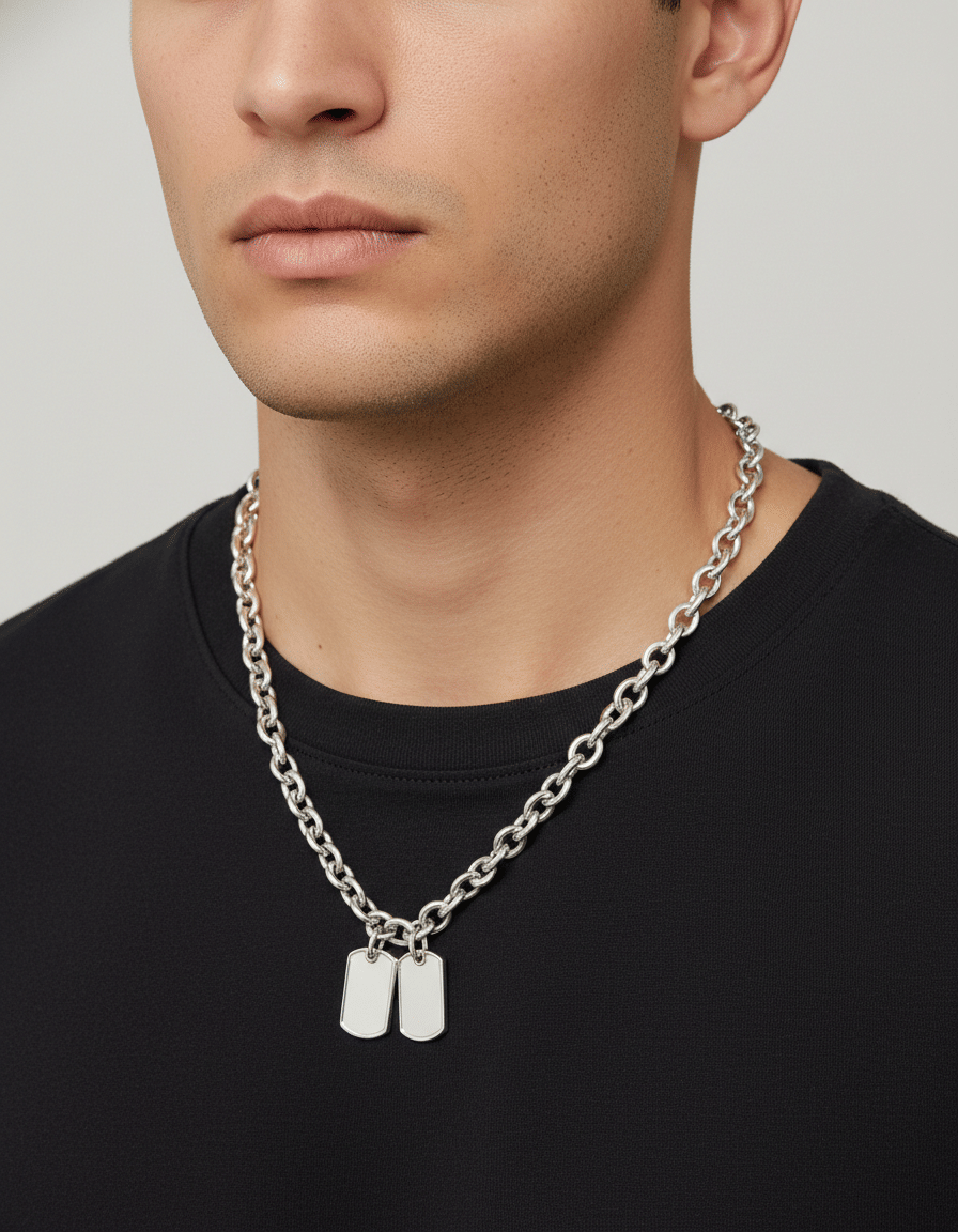 Collana gucci maglia catena con ciondoli dog tag in argento-3