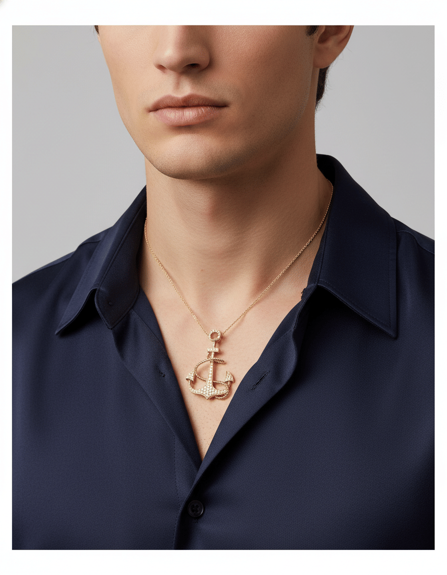 Ciondolo ancora in oro giallo con diamanti-3