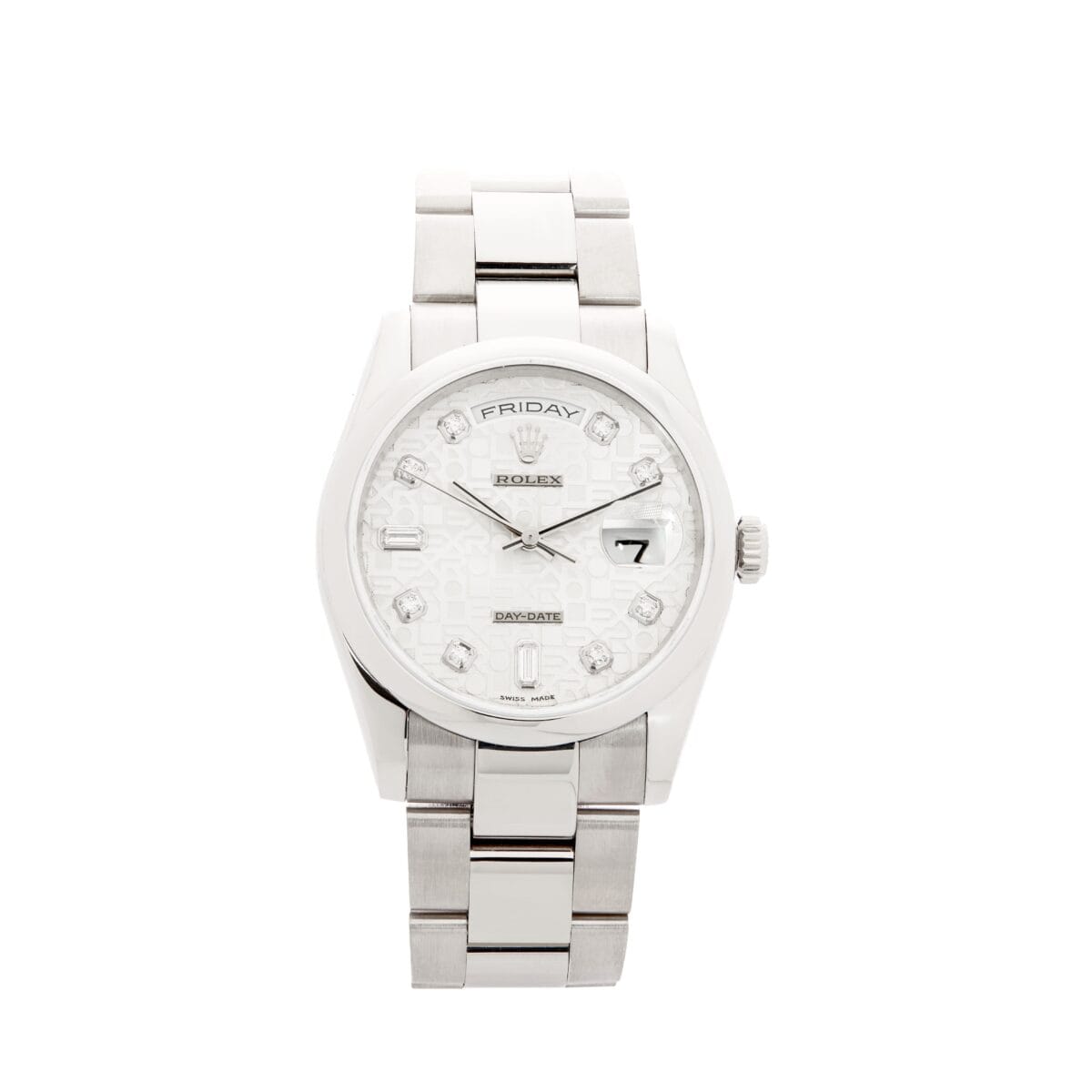 Oyster perpetual day date 36 18k white gold diamond dial 118209-1