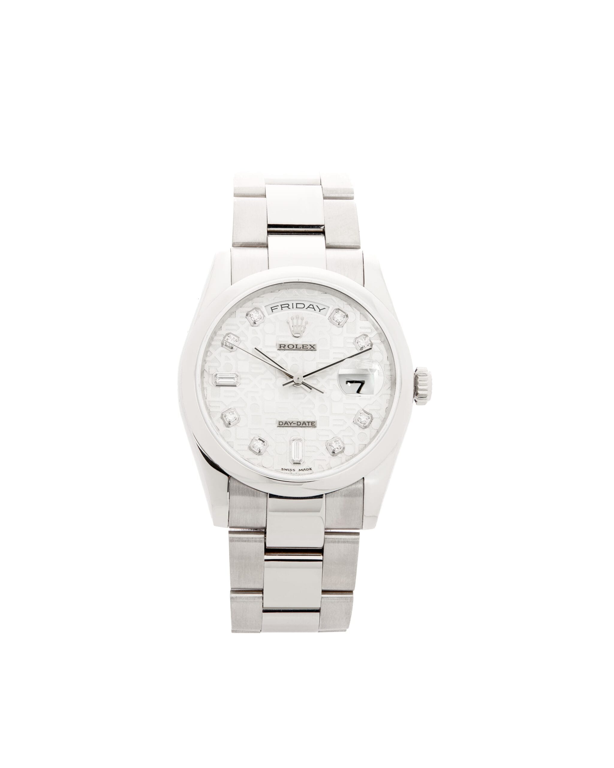 Oyster perpetual day date 36 18k white gold diamond dial 118209-1
