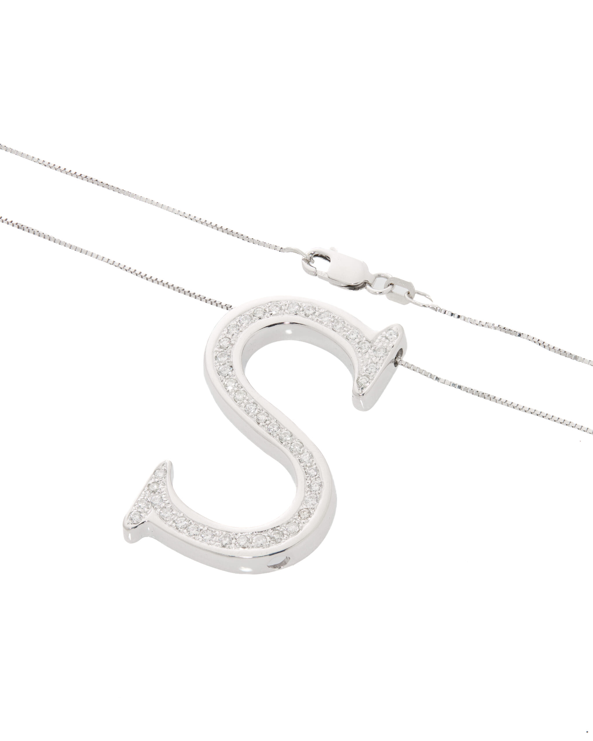 Collana lettera s oro bianco e diamanti-2