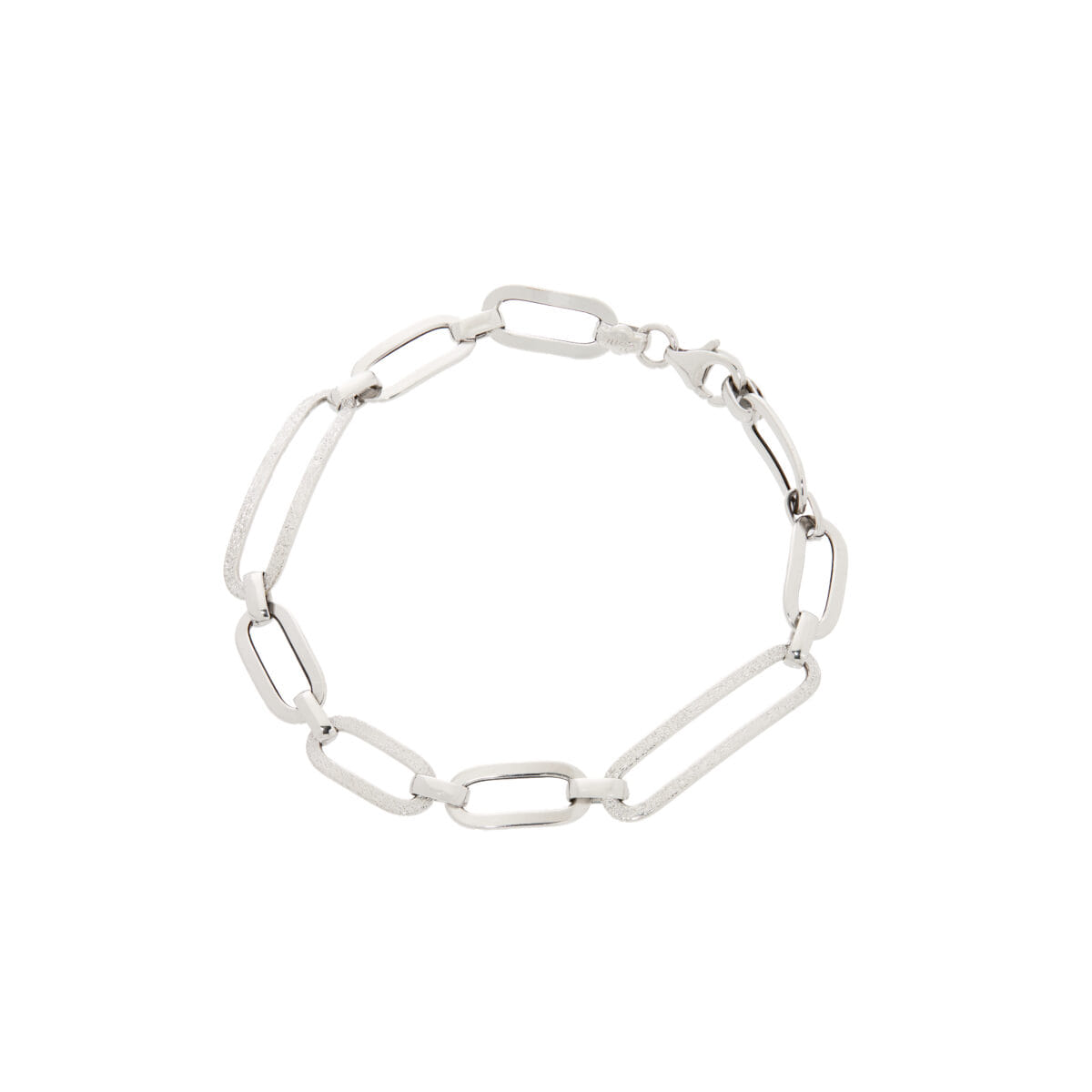 Bracciale cini a catena ovale in oro bianco lucido e satinato-1