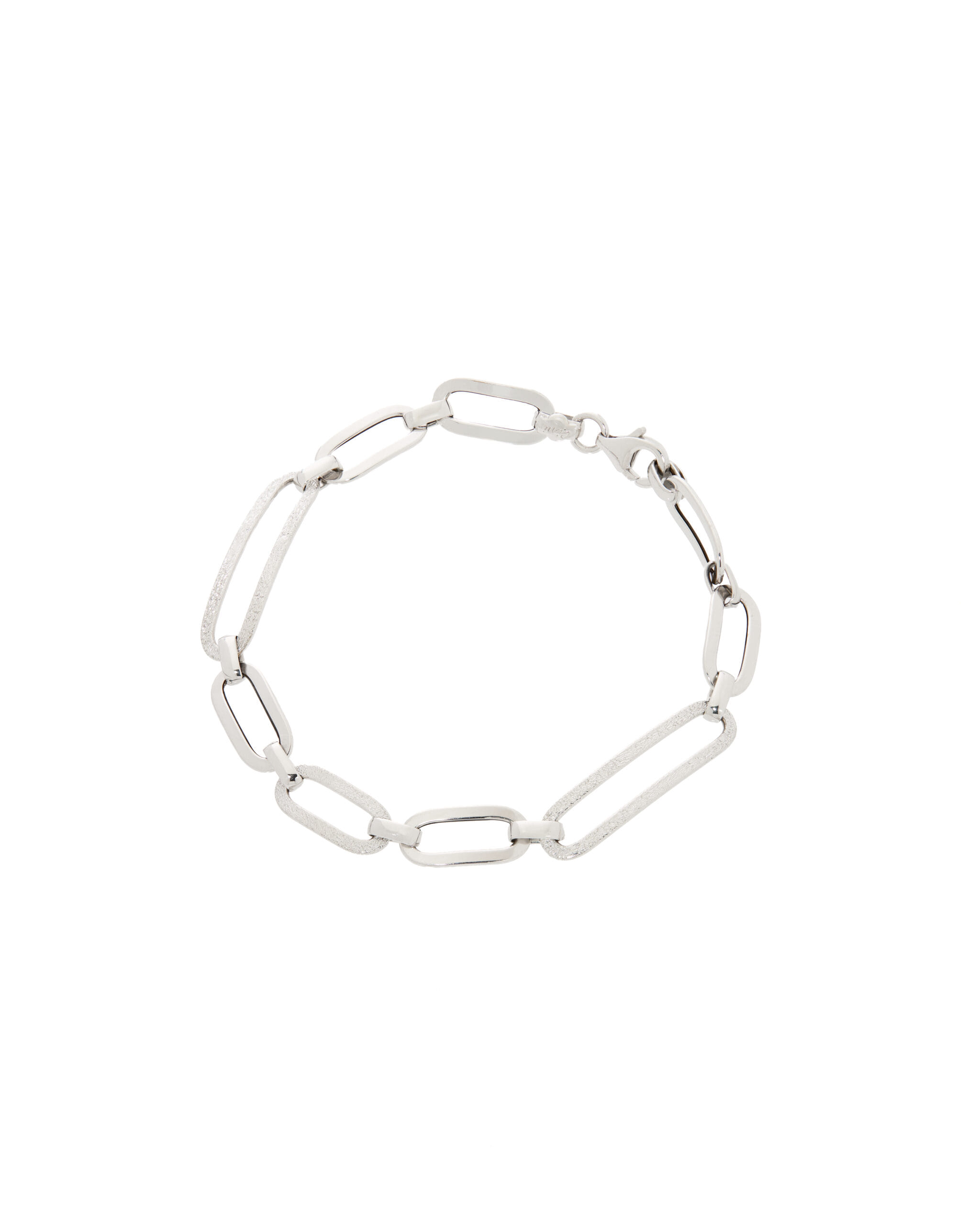 Bracciale cini a catena ovale in oro bianco lucido e satinato-1