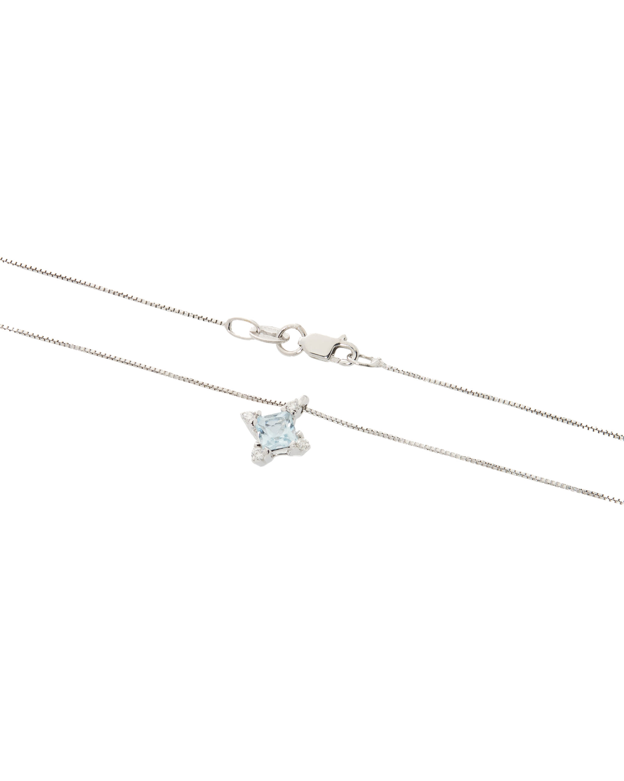 Catenina in oro bianco con pendente di acquamarina princess e diamanti-2