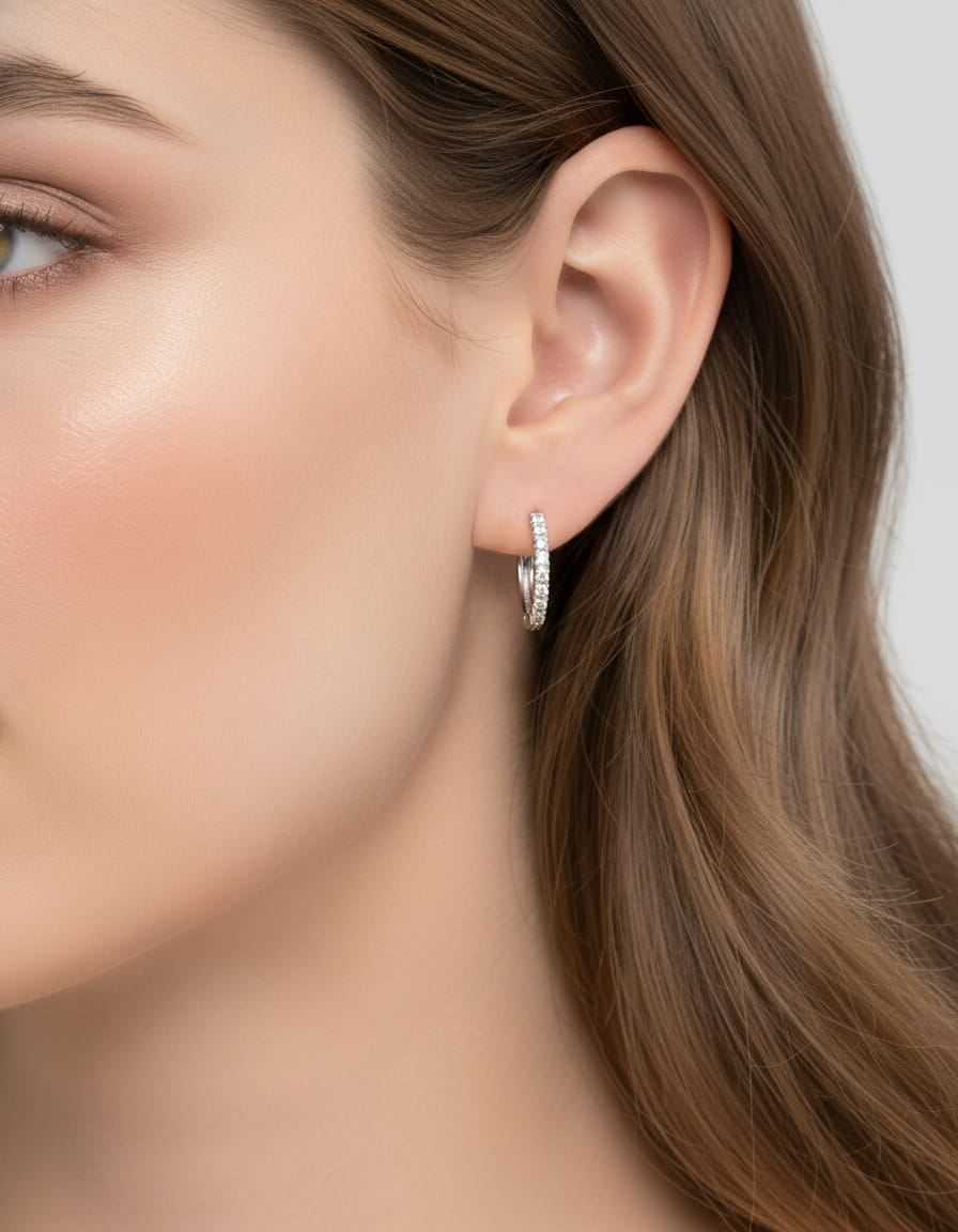 Orecchini a cerchietto ovale oro bianco e diamanti-3