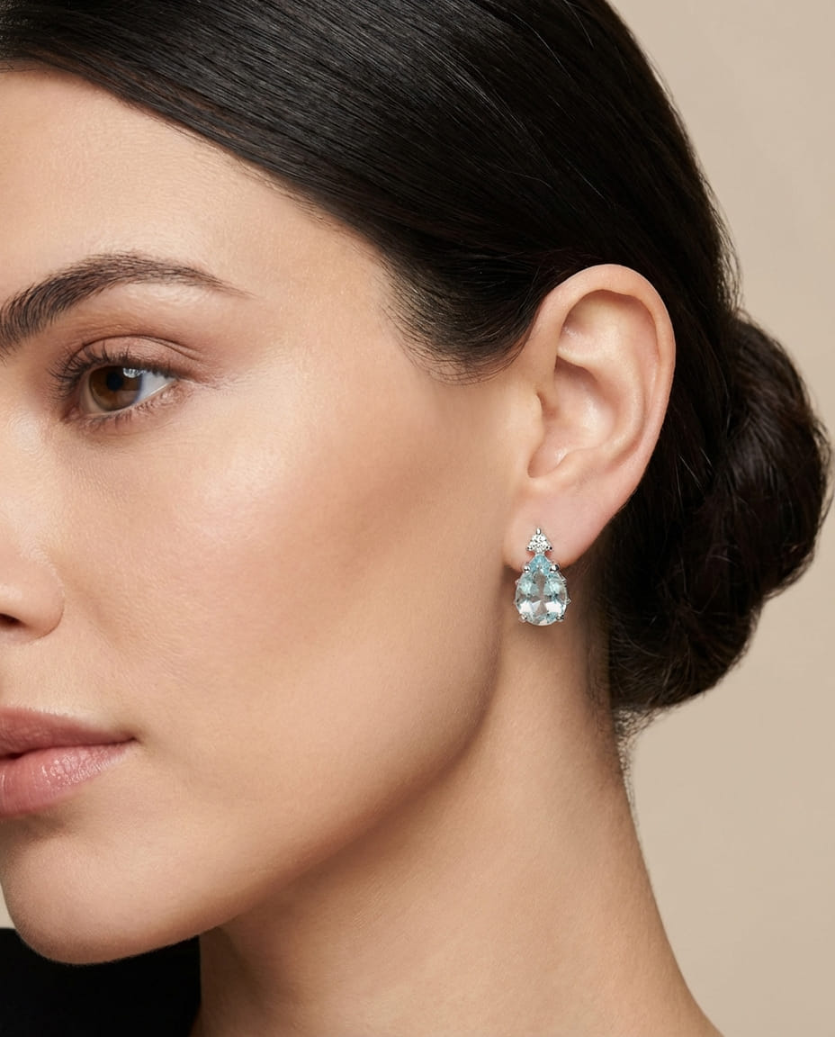 Orecchini acquamarina a goccia con diamante-3