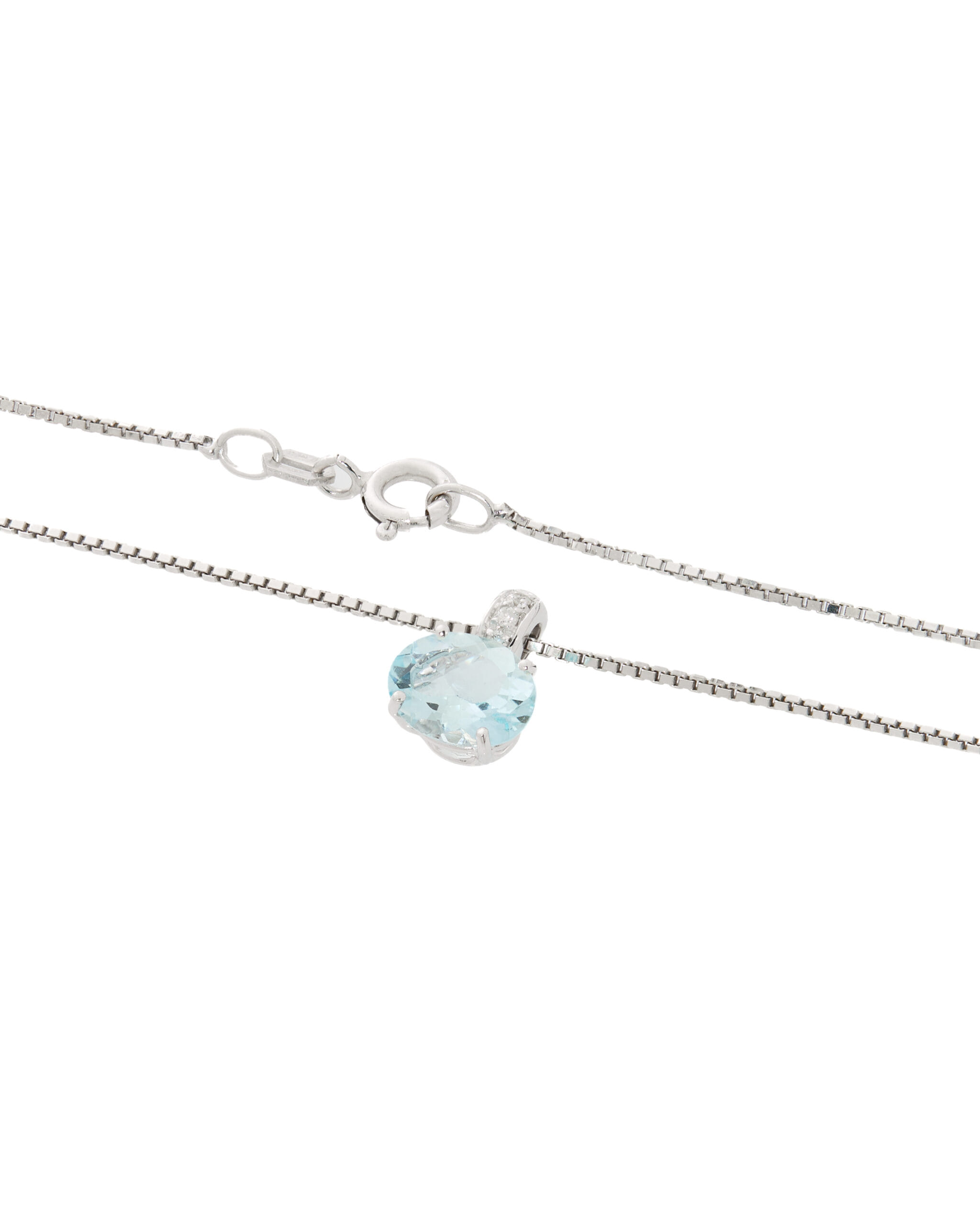 Catenina veneziana in oro bianco con pendente acquamarina ovale e diamanti-2