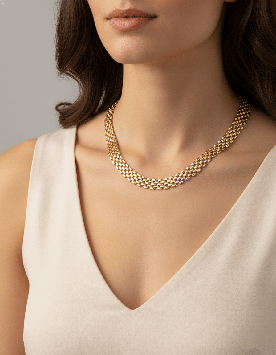 Collana maglia panther in oro giallo-3